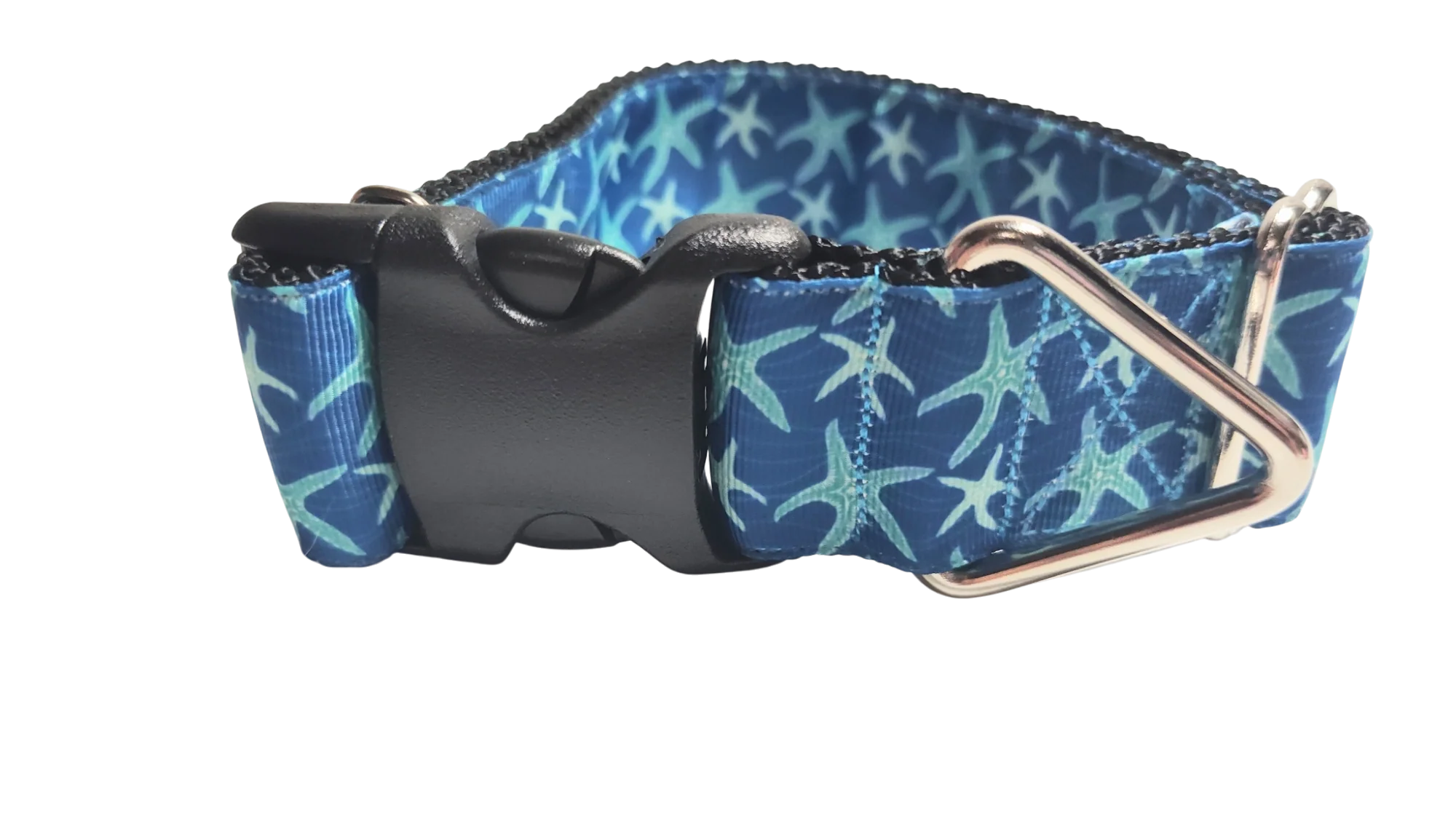 1.5" Wide Blue Starfish Nylon Dog Collar - Image 2
