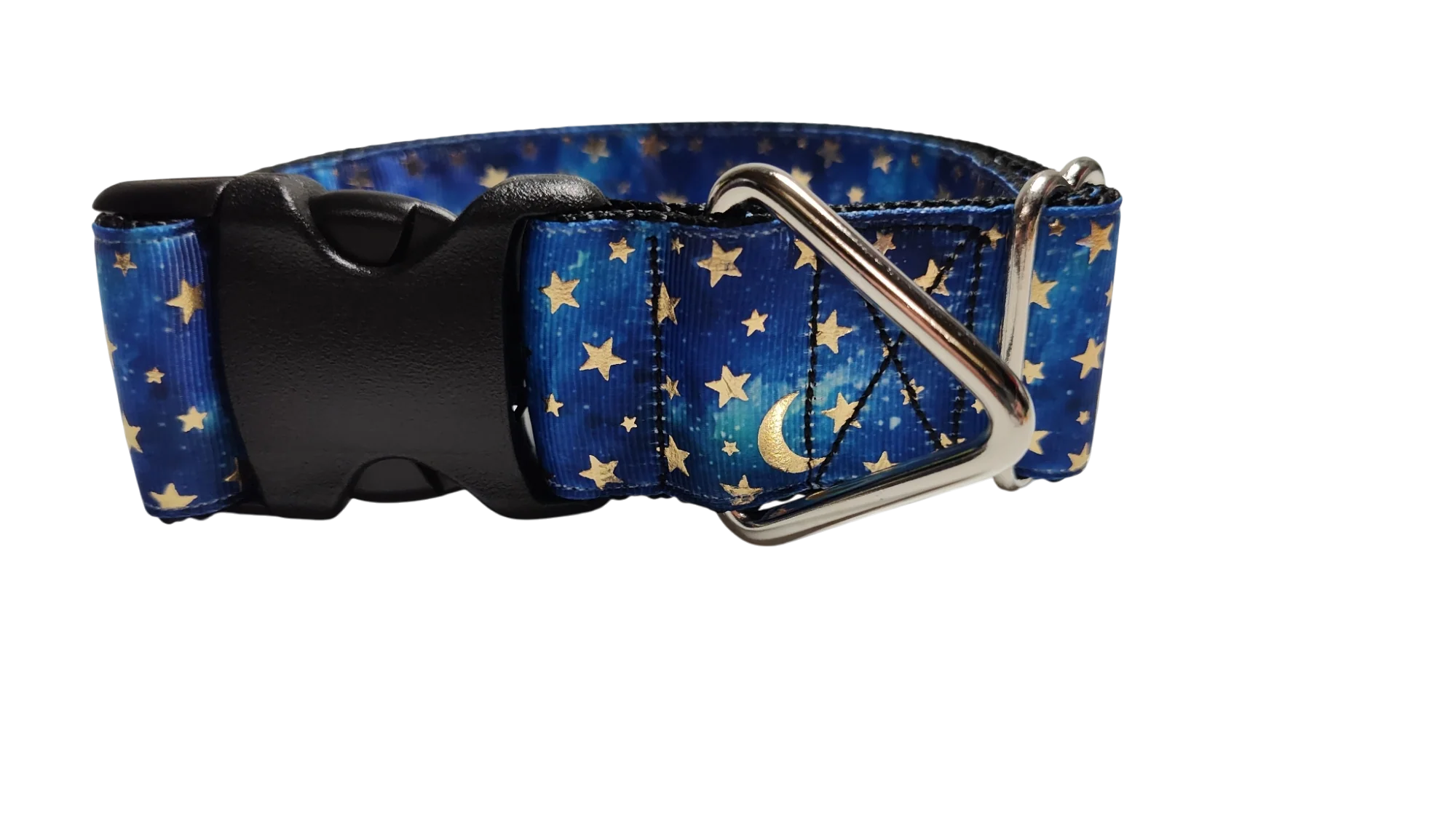 1.5" Wide Blue Stars and Moons Nylon Dog Collar - Image 2