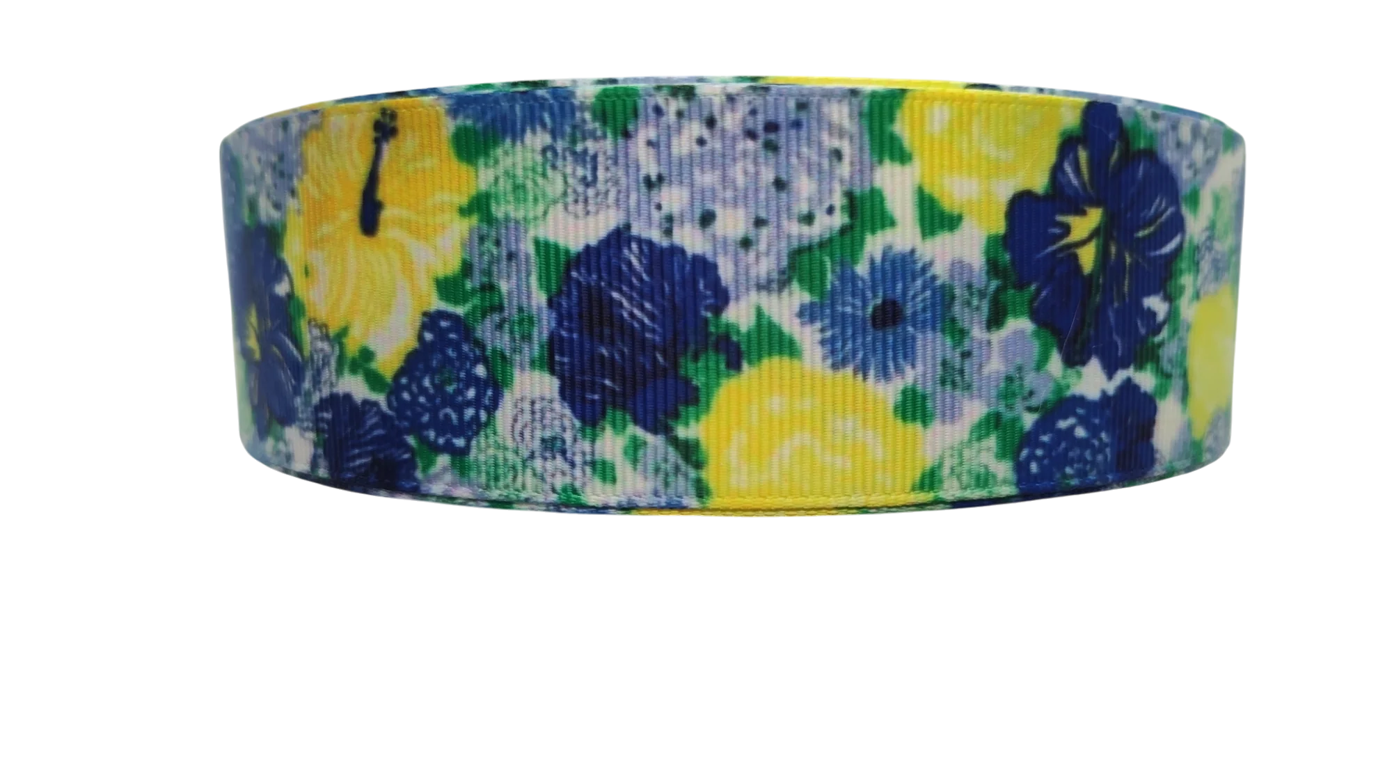 1.5" Wide Blue & Yellow Floral Nylon Dog Collar - Image 2