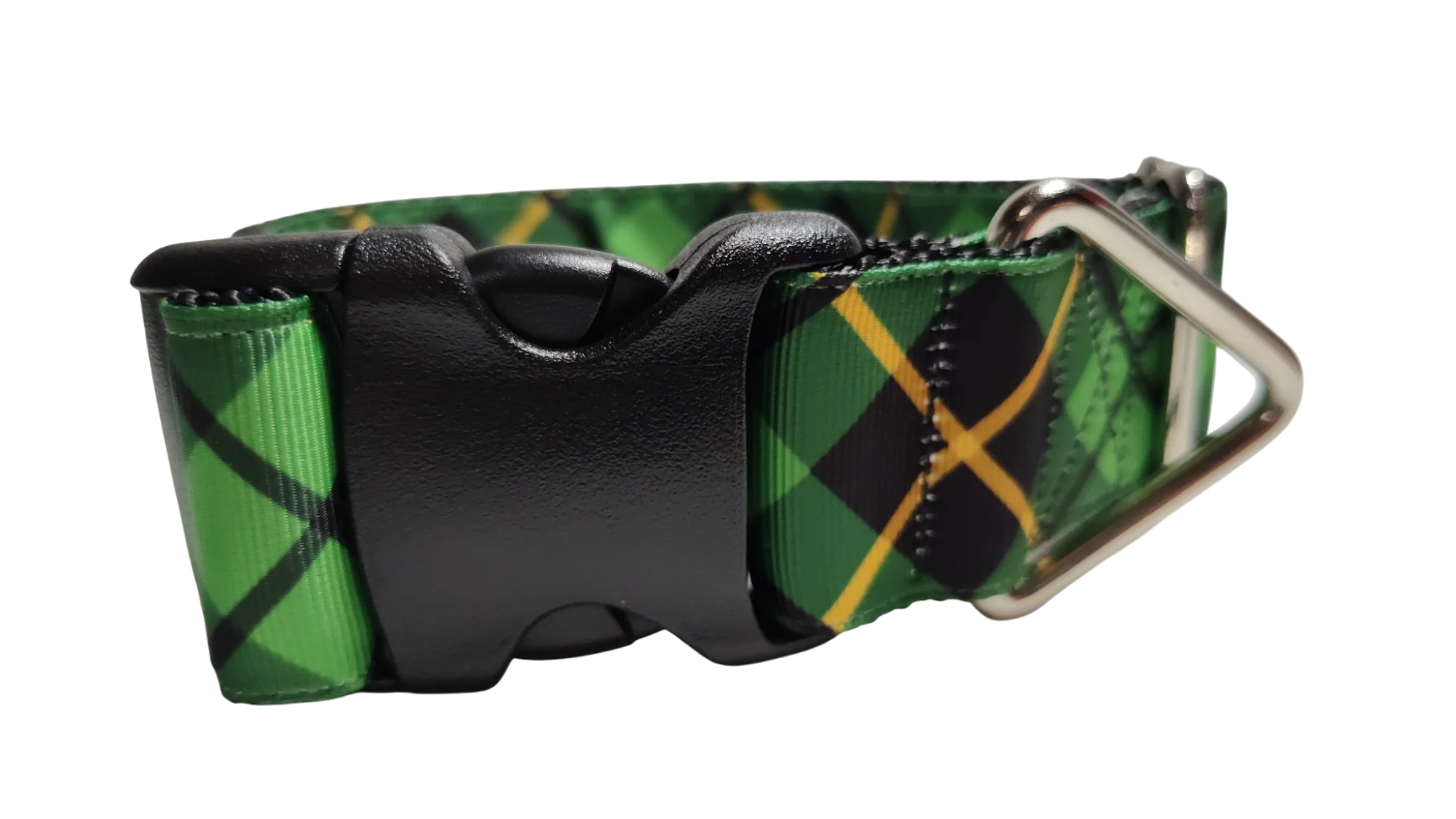 1.5" Wide Green and Gold Plaid Nylon Dog Collar - Image 2
