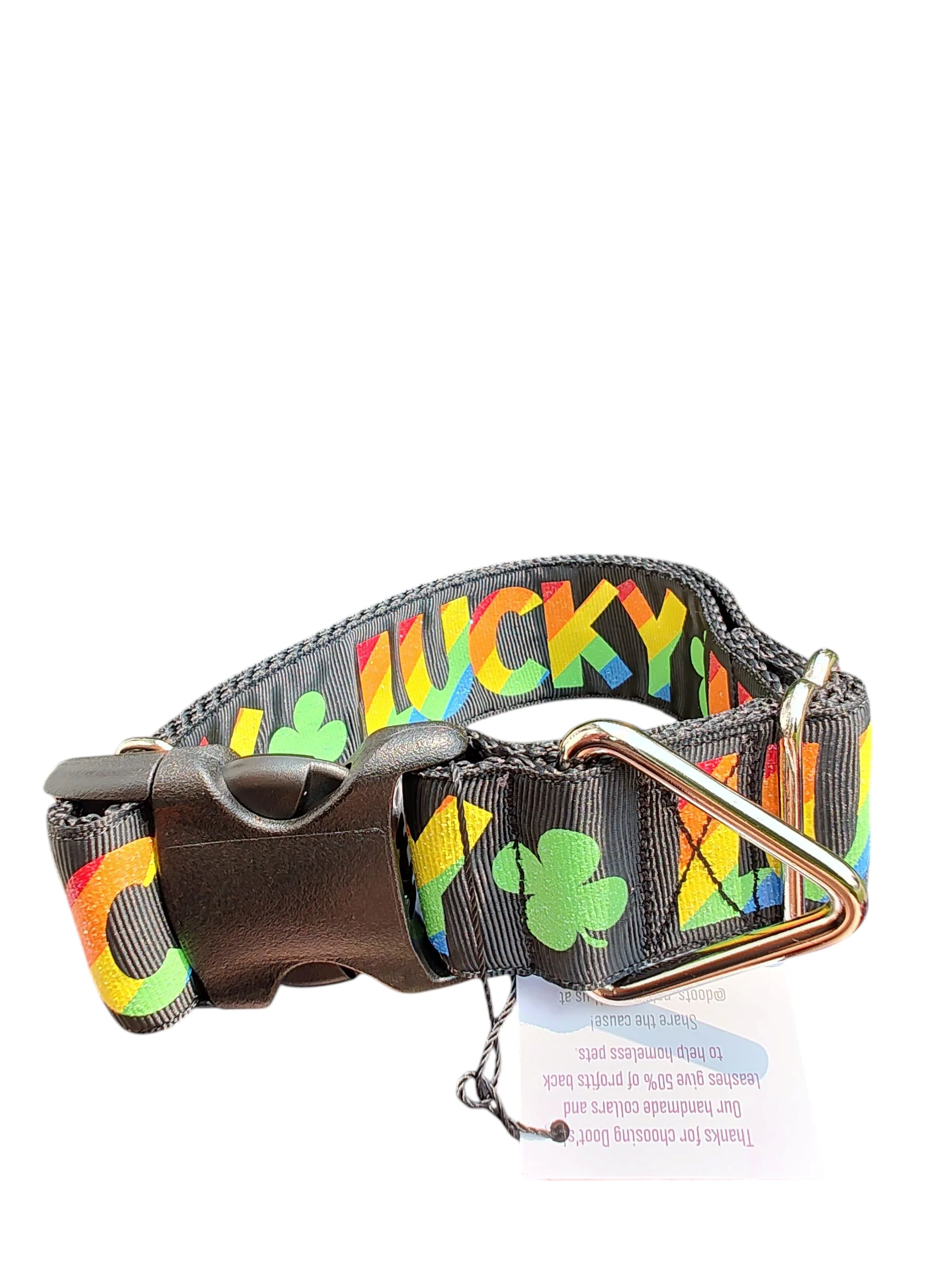 1.5" Wide Lucky Rainbow Clover Nylon Dog Collar - Image 2