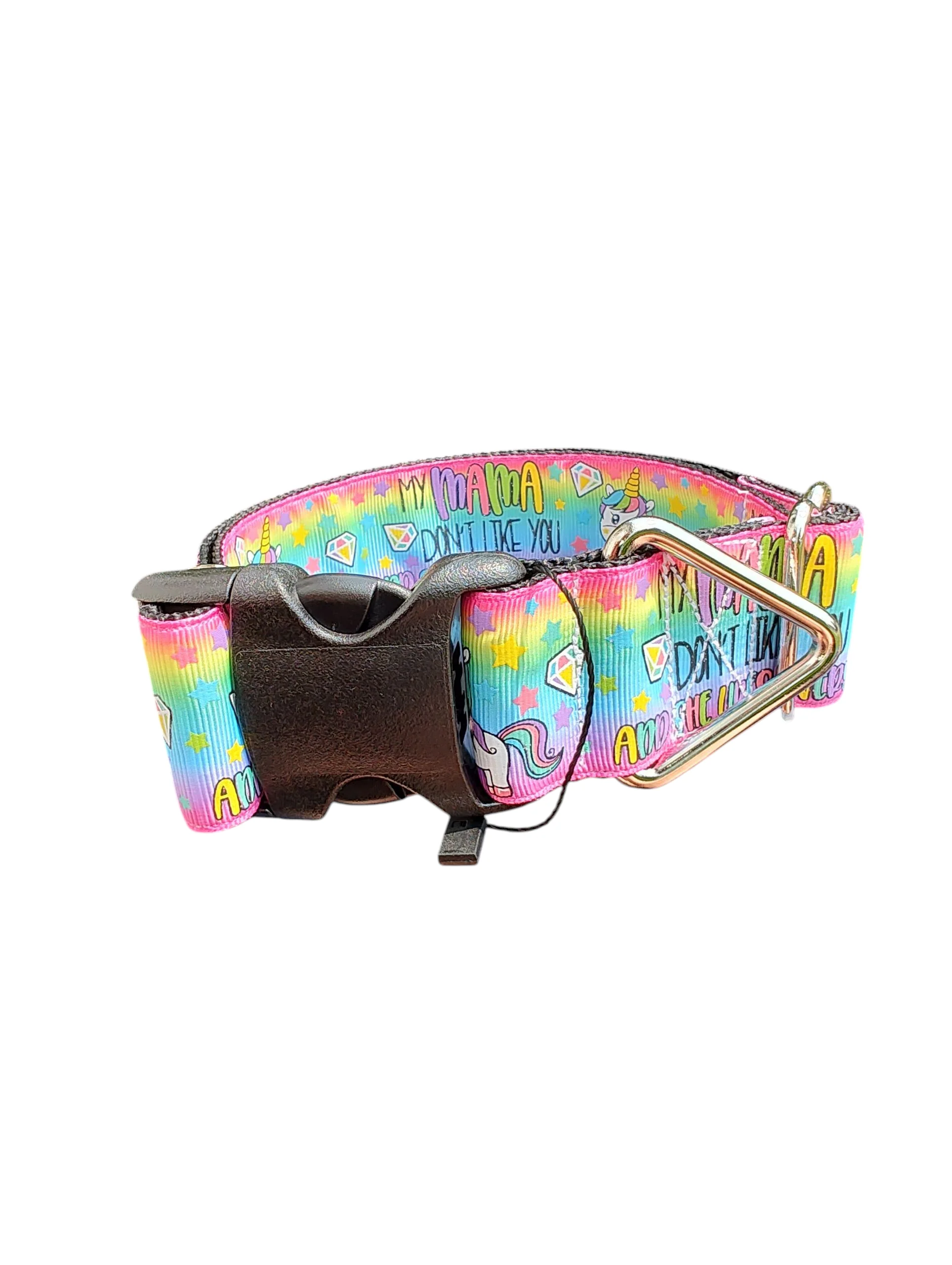 1.5" Wide My Mamma Don't Like You Unicorn Nylon Dog Collar - Image 2