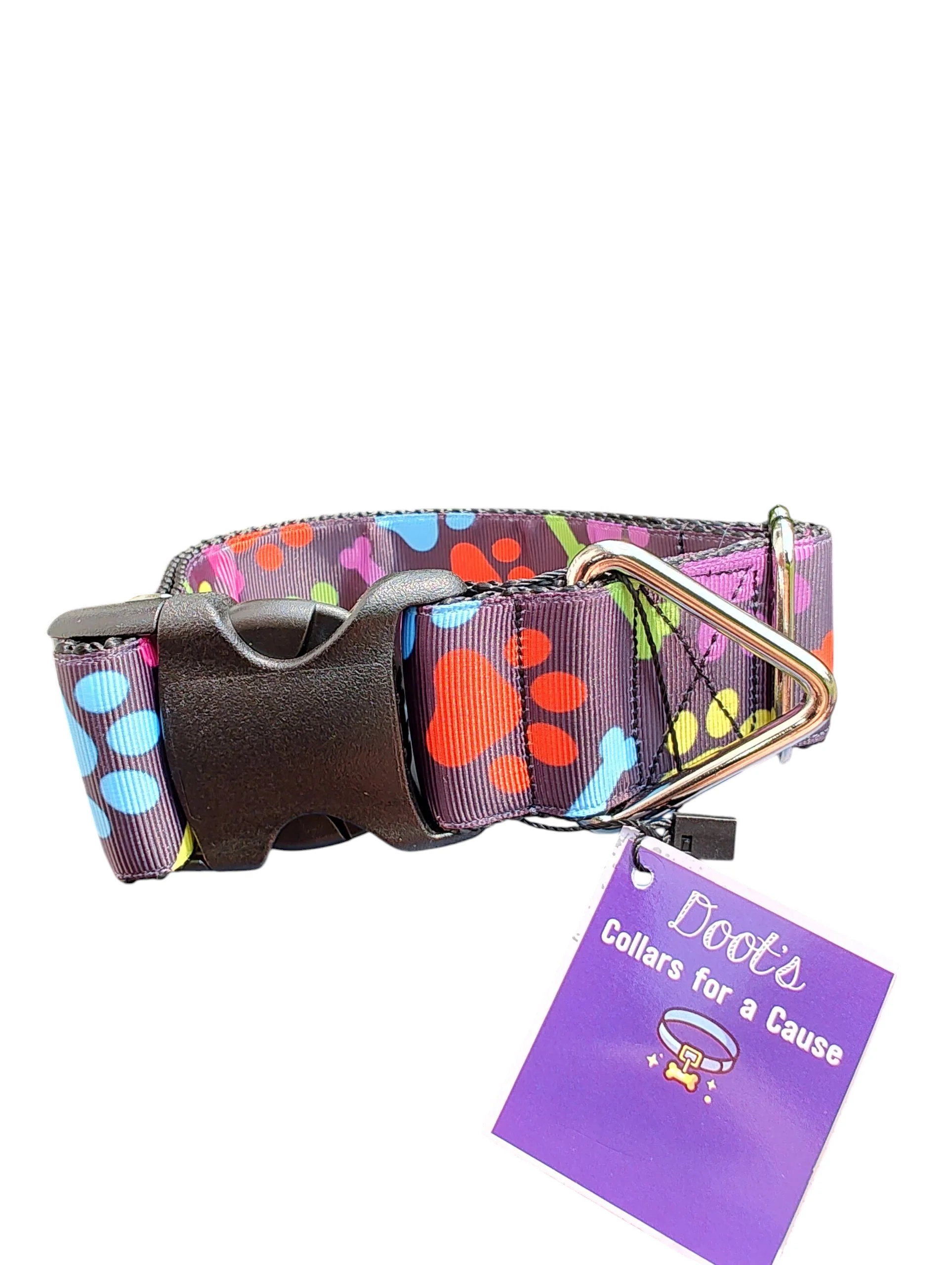 1.5" Wide Rainbow Bones and Pawprints Nylon Dog Collar - Image 2