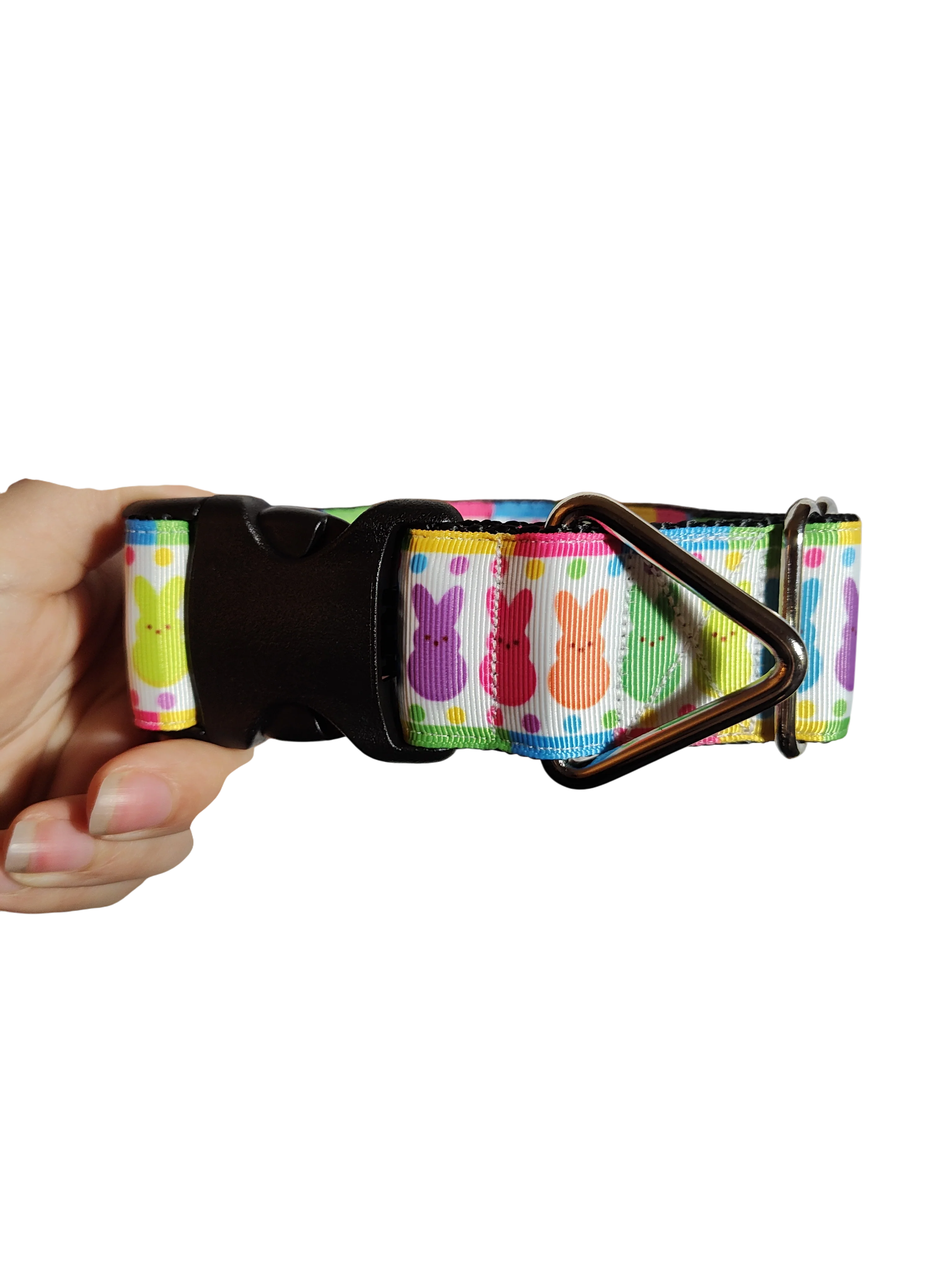 1.5" Wide Rainbow Marshmallow Bunnies Nylon Dog Collar - Image 2