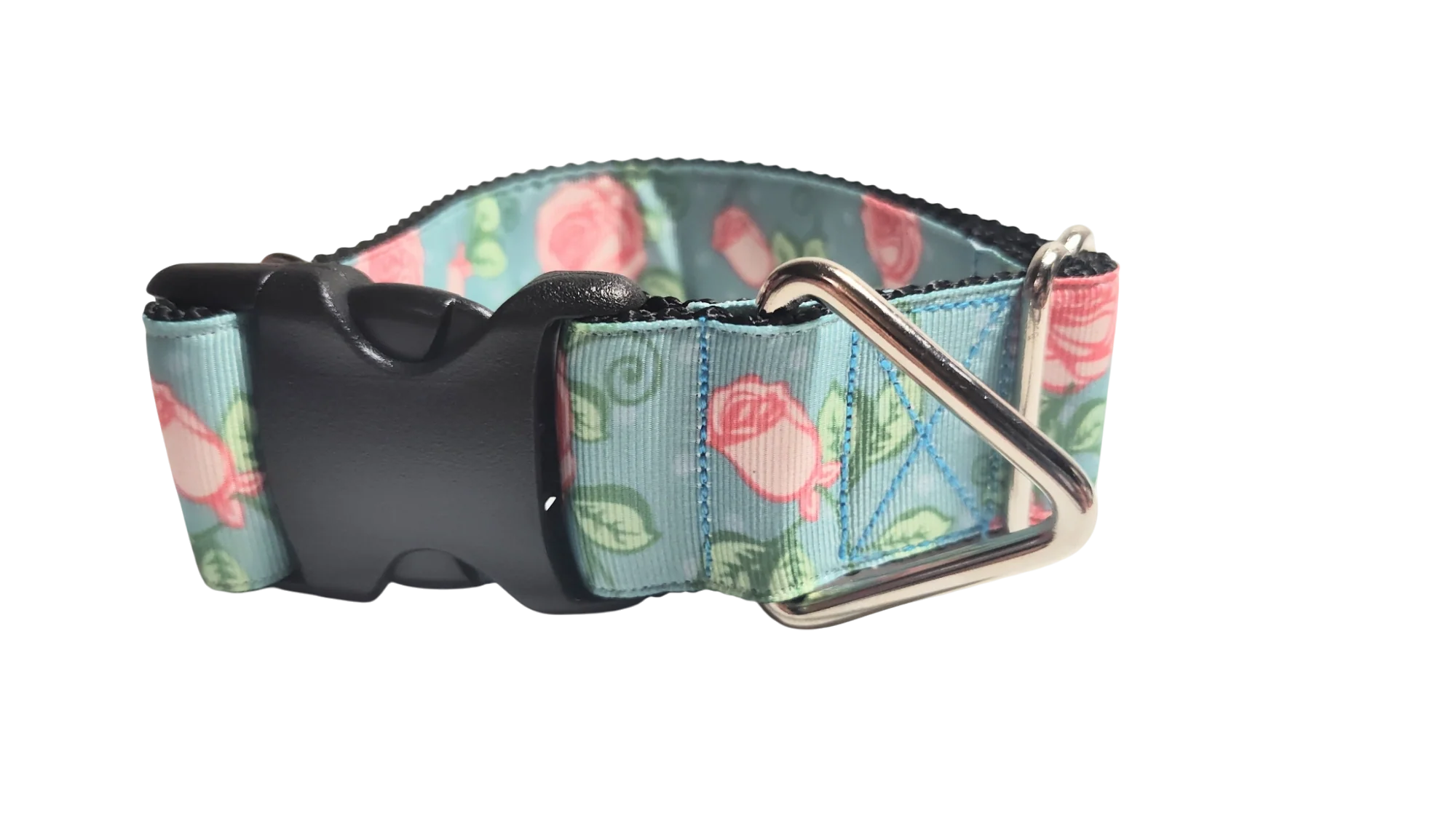 1.5" Wide Roses on Blue Nylon Dog Collar - Image 2
