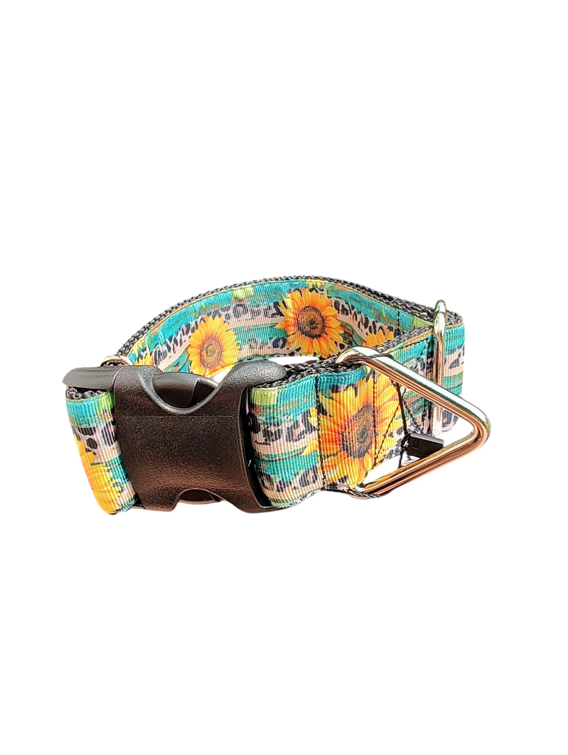 1.5" Wide Sunflowers and Leopard Print Nylon Dog Collar - Image 2