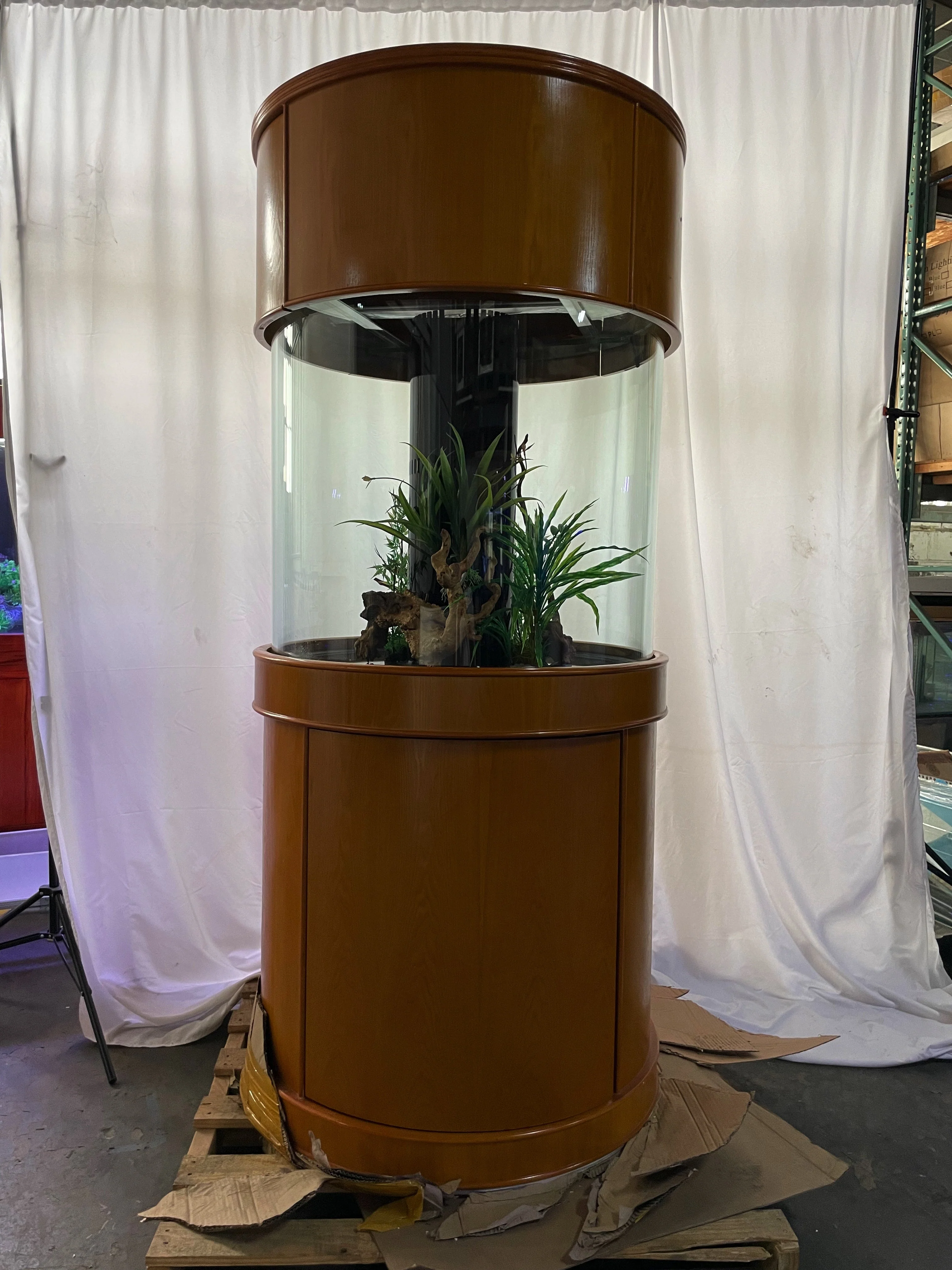 100 Gallon GLASS Cylinder Round Aquarium Reef Ready with Premium Cherry Wood Furniture - Image 2