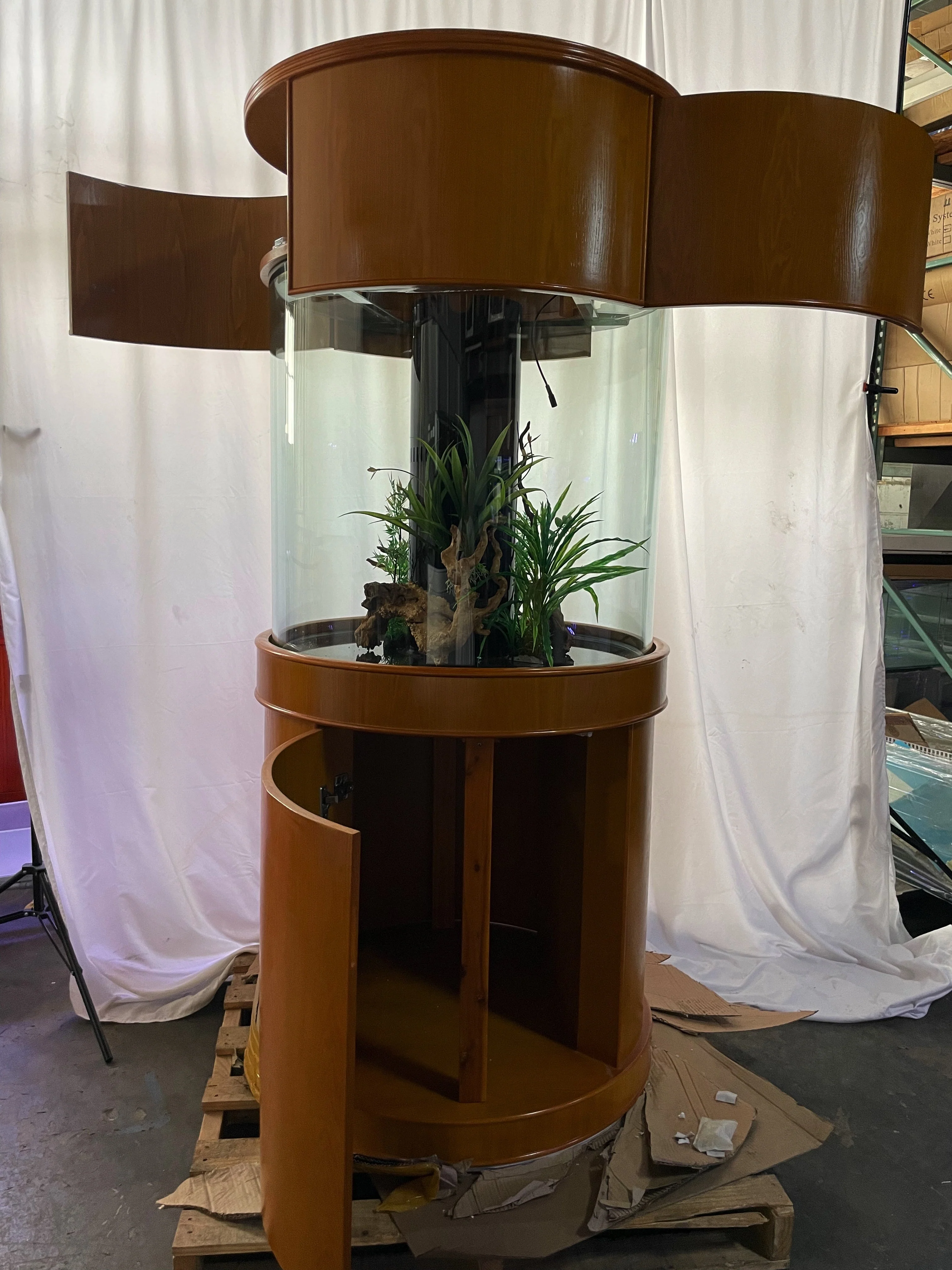 100 Gallon Glass Full Cylinder Aquarium Minor Blemish Reef-Ready Aquarium in Golden Oak Real Wood Furniture - Image 2