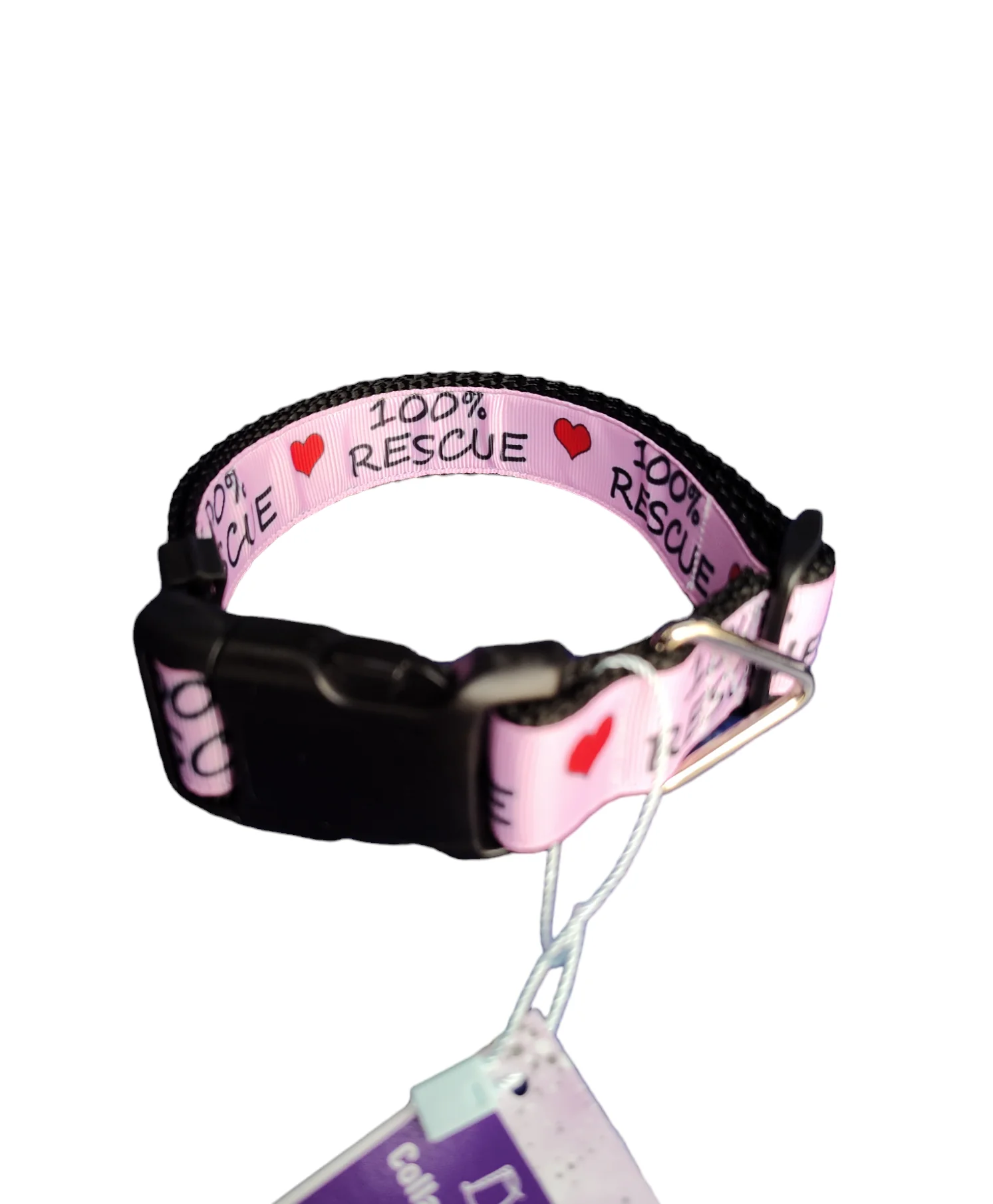 100% Rescue Black Nylon Dog Collar MD, LG, XL, Leash - Image 2