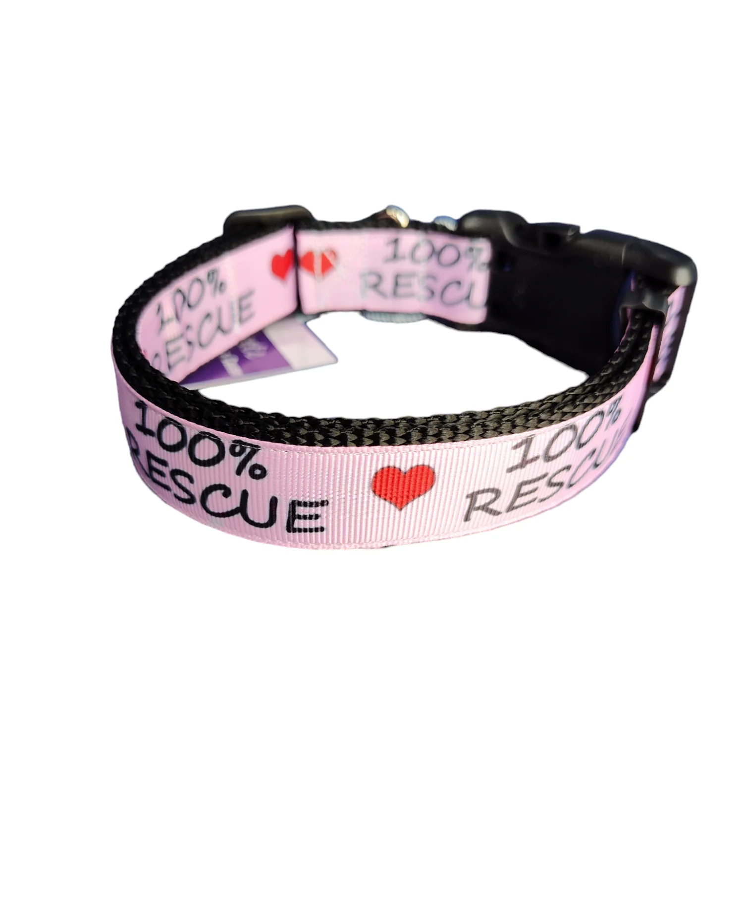100% Rescue Black Nylon Dog Collar MD, LG, XL, Leash - Image 3