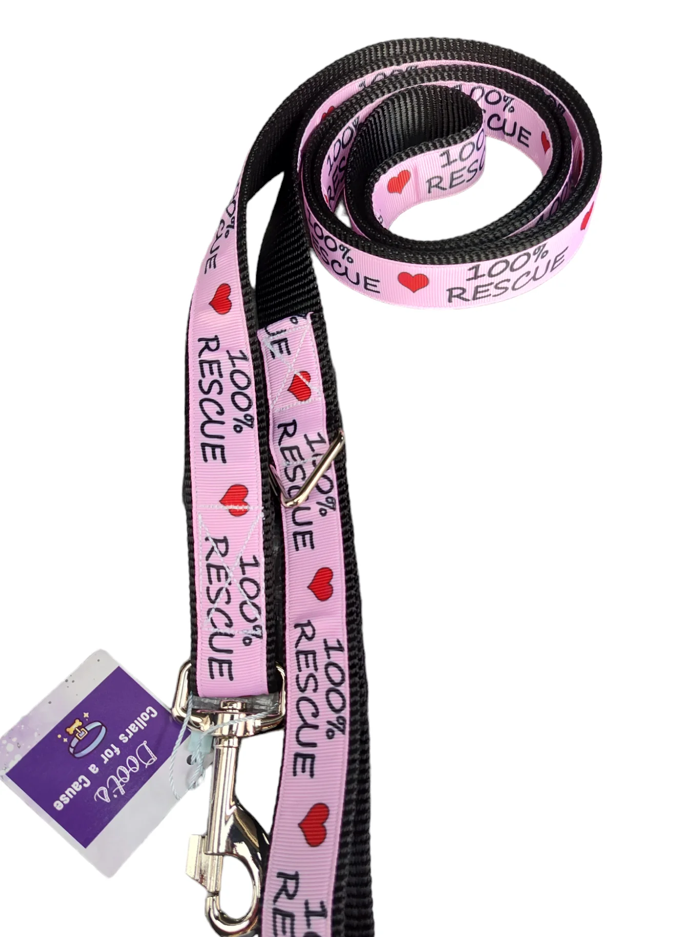 100% Rescue Black Nylon Dog Collar MD, LG, XL, Leash - Image 4