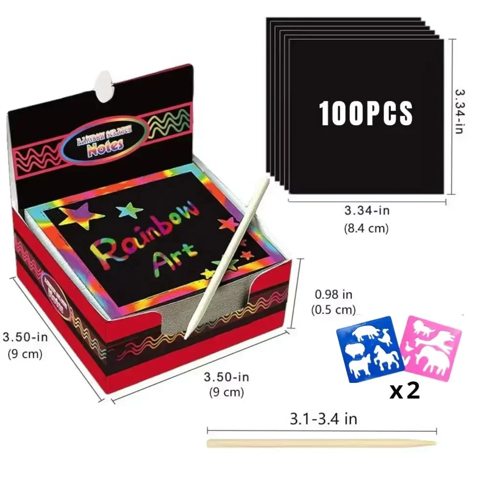 100PCS Rainbow Scratch Art Kit - Non-Toxic Craft Set with Wooden Stylus for Kids Ages 5-12 - Image 10