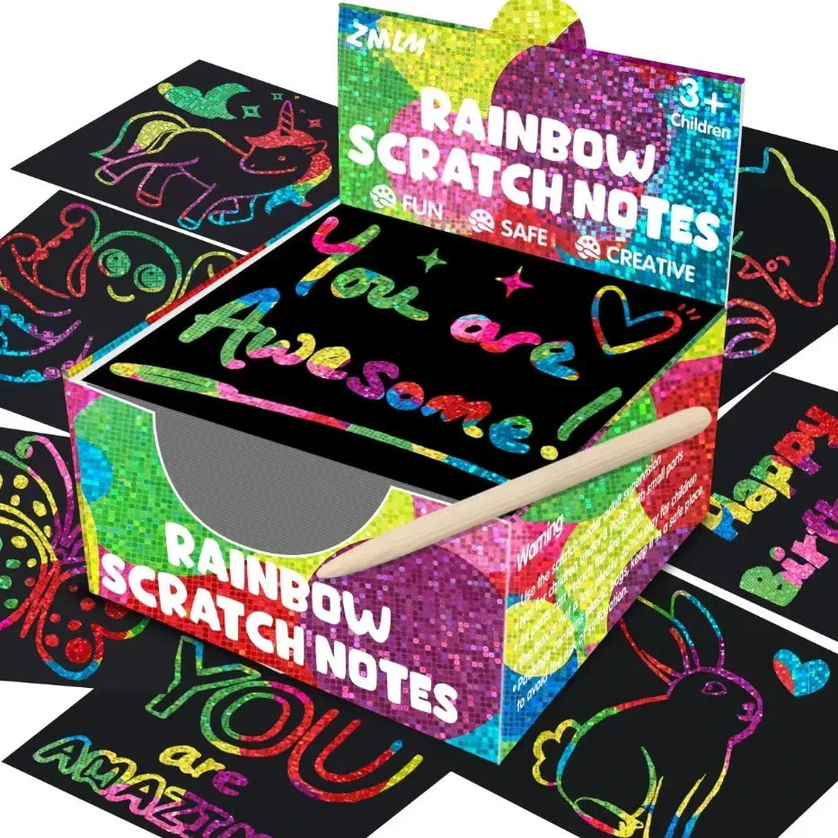 100PCS Rainbow Scratch Art Kit - Non-Toxic Craft Set with Wooden Stylus for Kids Ages 5-12 - Image 11