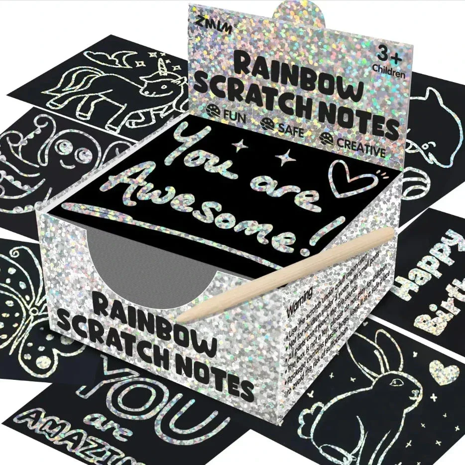 100PCS Rainbow Scratch Art Kit - Non-Toxic Craft Set with Wooden Stylus for Kids Ages 5-12 - Image 12