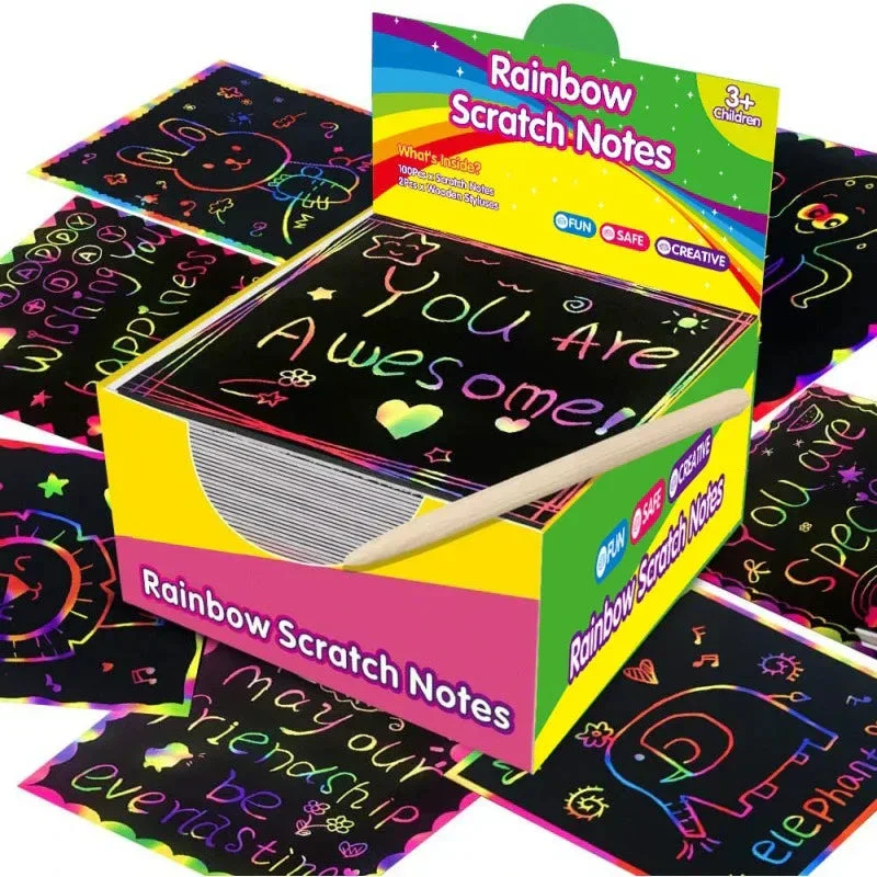 100PCS Rainbow Scratch Art Kit - Non-Toxic Craft Set with Wooden Stylus for Kids Ages 5-12 - Image 2
