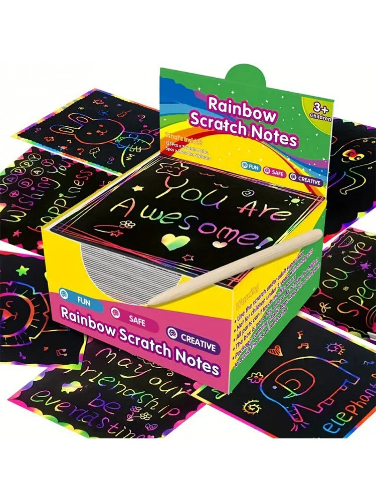 100PCS Rainbow Scratch Art Kit - Non-Toxic Craft Set with Wooden Stylus for Kids Ages 5-12 - Image 7