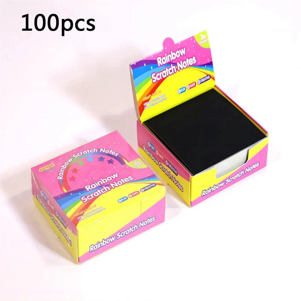 100PCS Rainbow Scratch Art Kit - Non-Toxic Craft Set with Wooden Stylus for Kids Ages 5-12 - Image 8