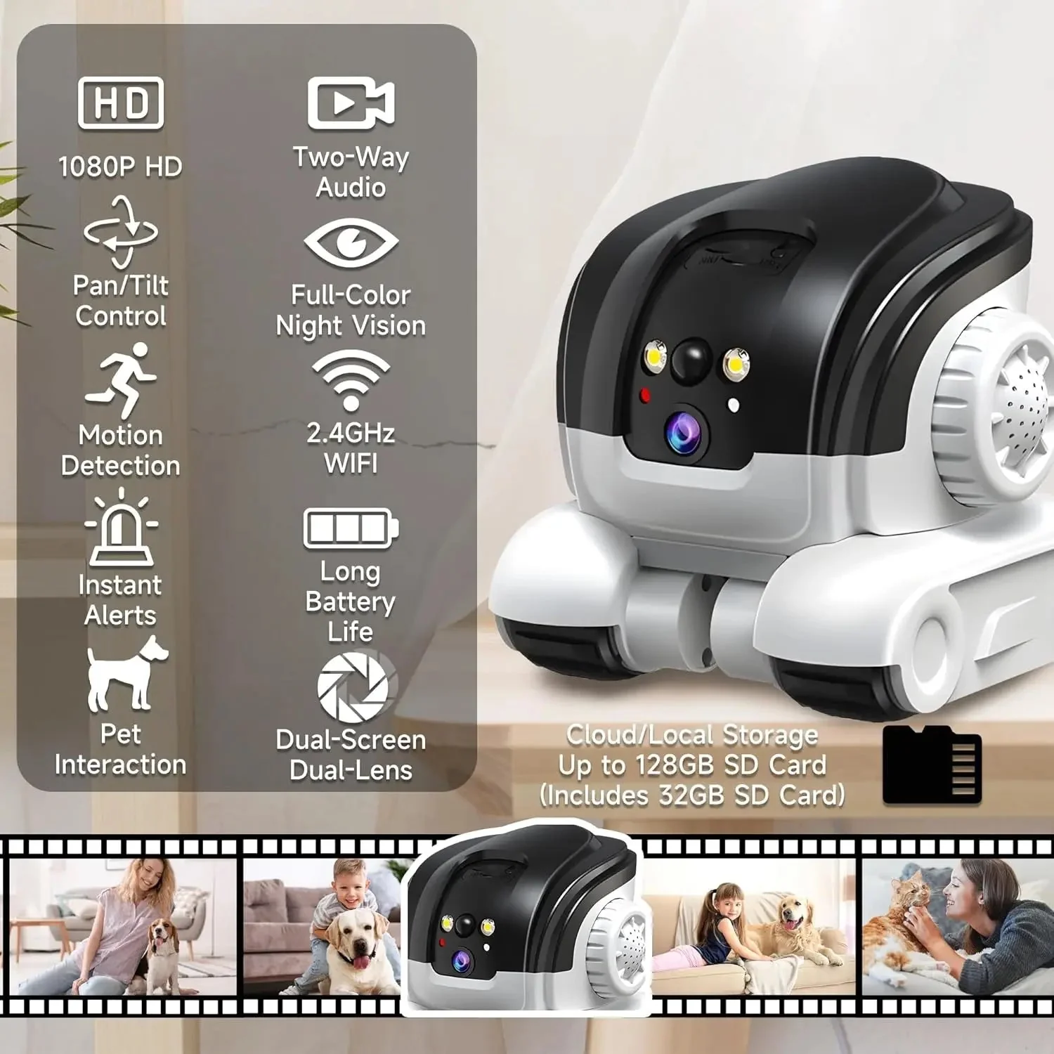 1080P Smart Pet Camera WiFi Robot 2-Way Audio Night Vision Motion Tracking(2026) - Image 2