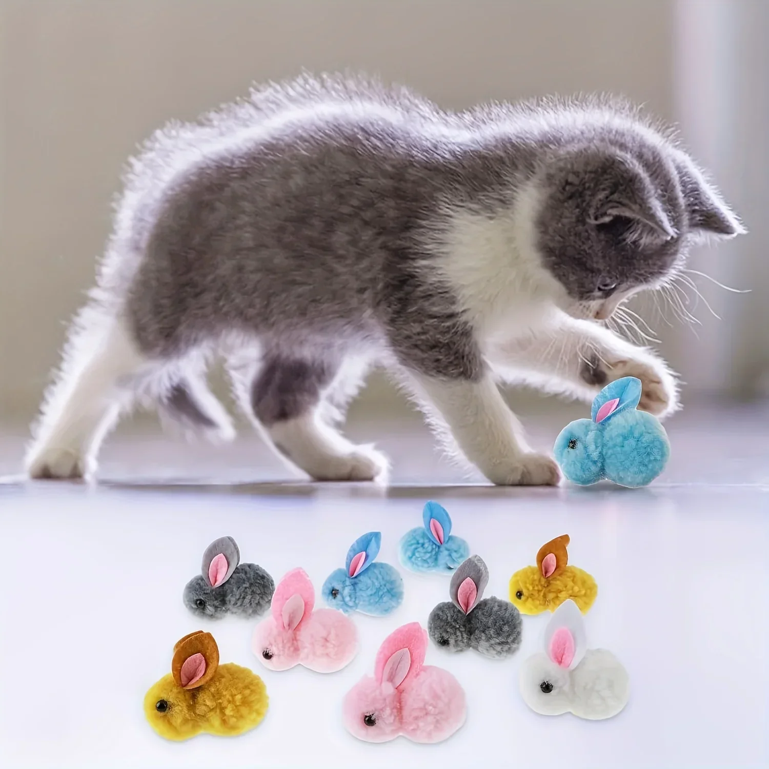 10pcs Plush Bunny Cat Toy Balls – Soft, Colorful & Interactive - Image 2