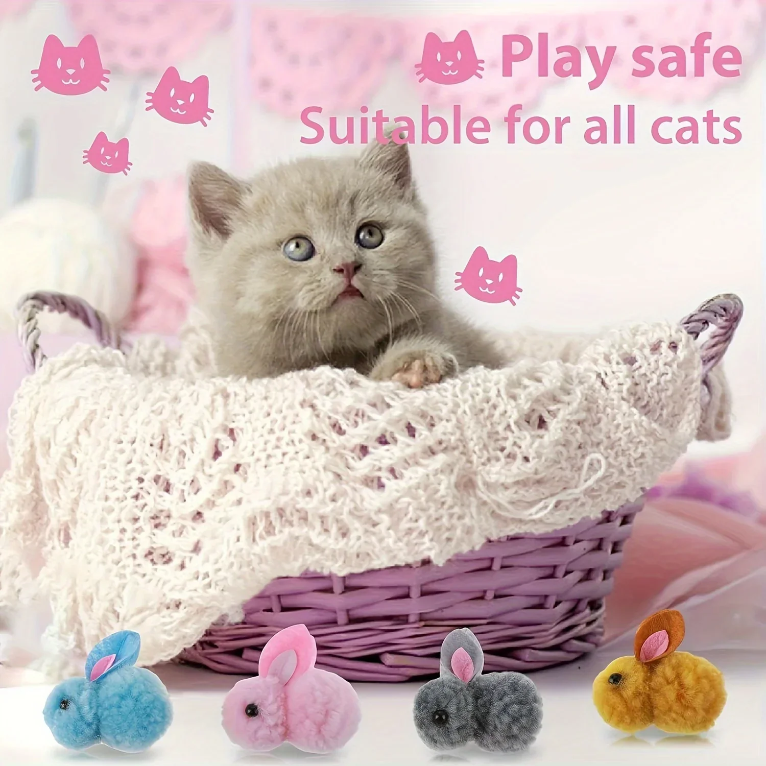 10pcs Plush Bunny Cat Toy Balls – Soft, Colorful & Interactive - Image 3