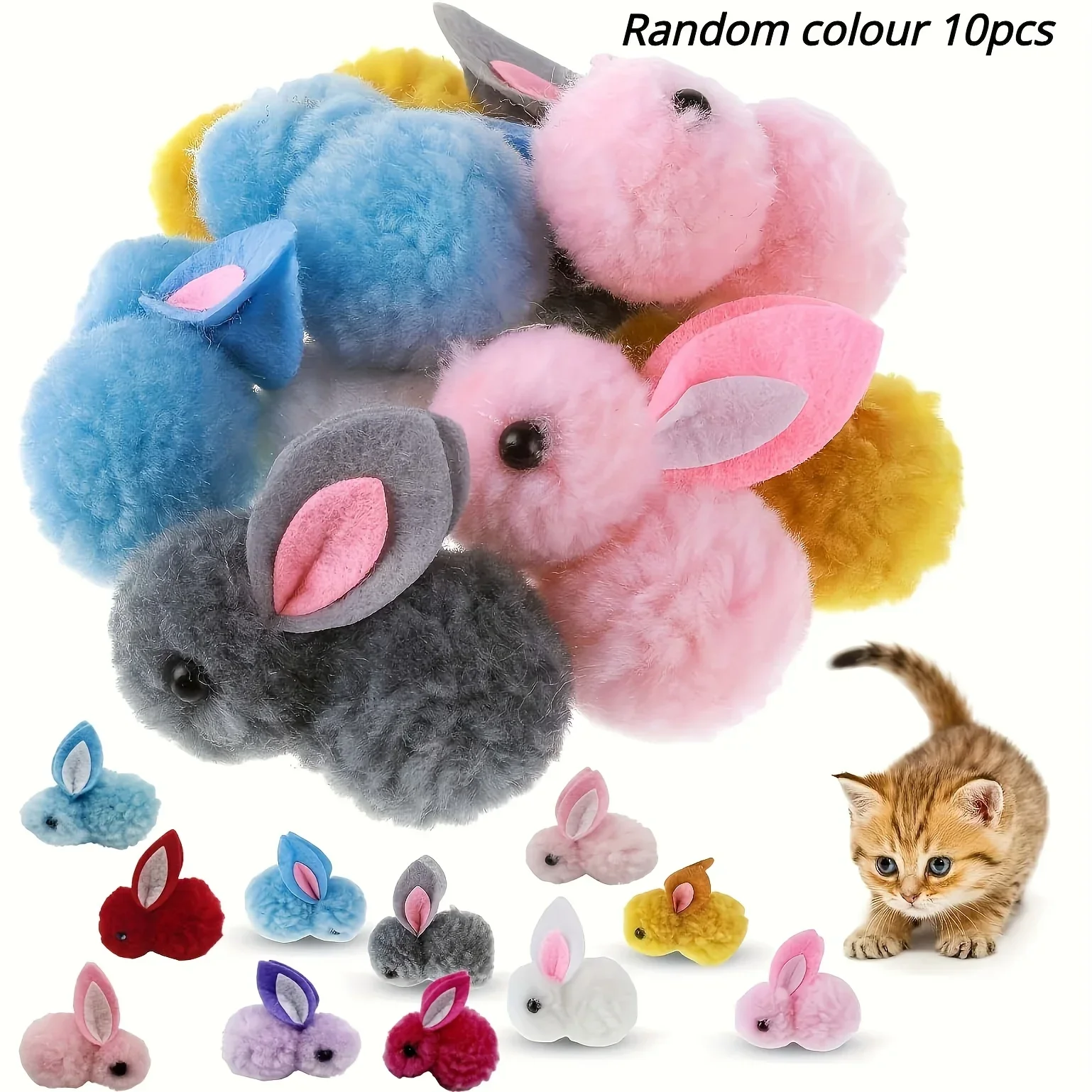 10pcs Plush Bunny Cat Toy Balls – Soft, Colorful & Interactive - Image 6