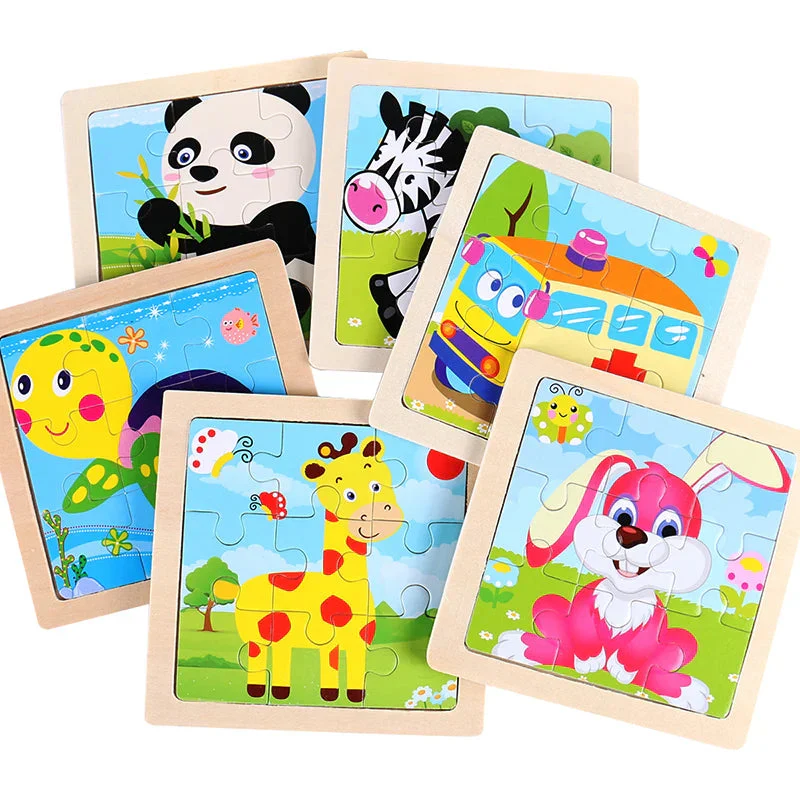 11cm/4.33in Kids Wooden Jigsaw Puzzle Games Cartoon Animal Vehicle Pattern Children Montessori Educational Toys - Image 2
