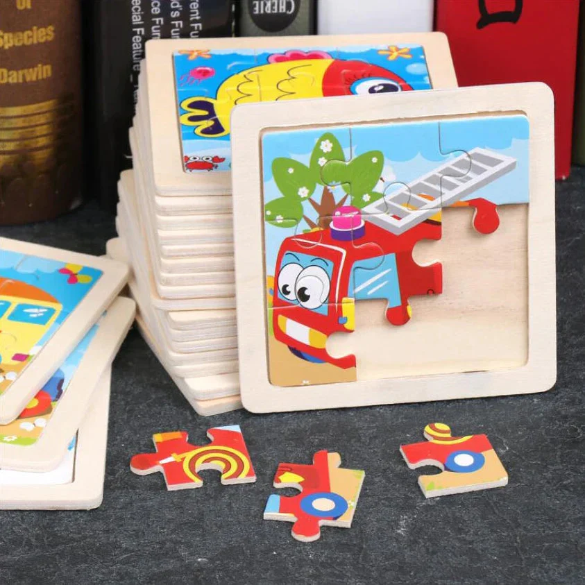 11cm/4.33in Kids Wooden Jigsaw Puzzle Games Cartoon Animal Vehicle Pattern Children Montessori Educational Toys - Image 3