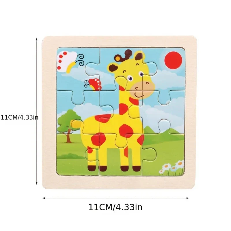 11cm/4.33in Kids Wooden Jigsaw Puzzle Games Cartoon Animal Vehicle Pattern Children Montessori Educational Toys - Image 4