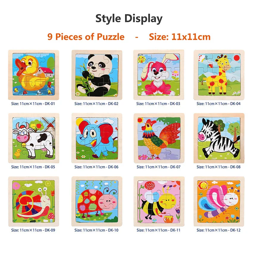 11cm/4.33in Kids Wooden Jigsaw Puzzle Games Cartoon Animal Vehicle Pattern Children Montessori Educational Toys - Image 6