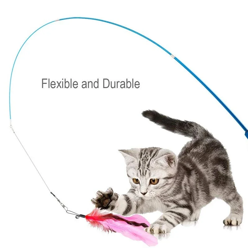 11PCS Cat Feather Toy Set – Replacement Feather Heads & Retractable Cat Wand Interactive Teaser Toys - Image 2