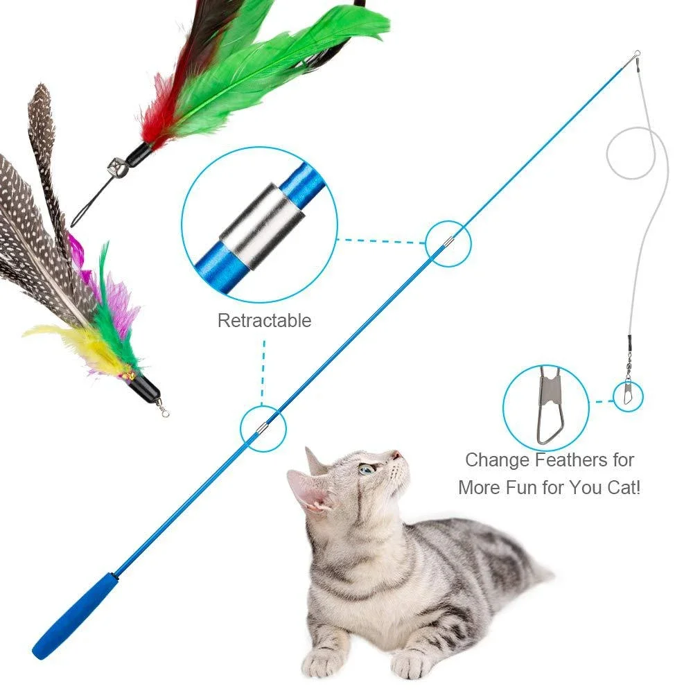 11PCS Cat Feather Toy Set – Replacement Feather Heads & Retractable Cat Wand Interactive Teaser Toys - Image 3