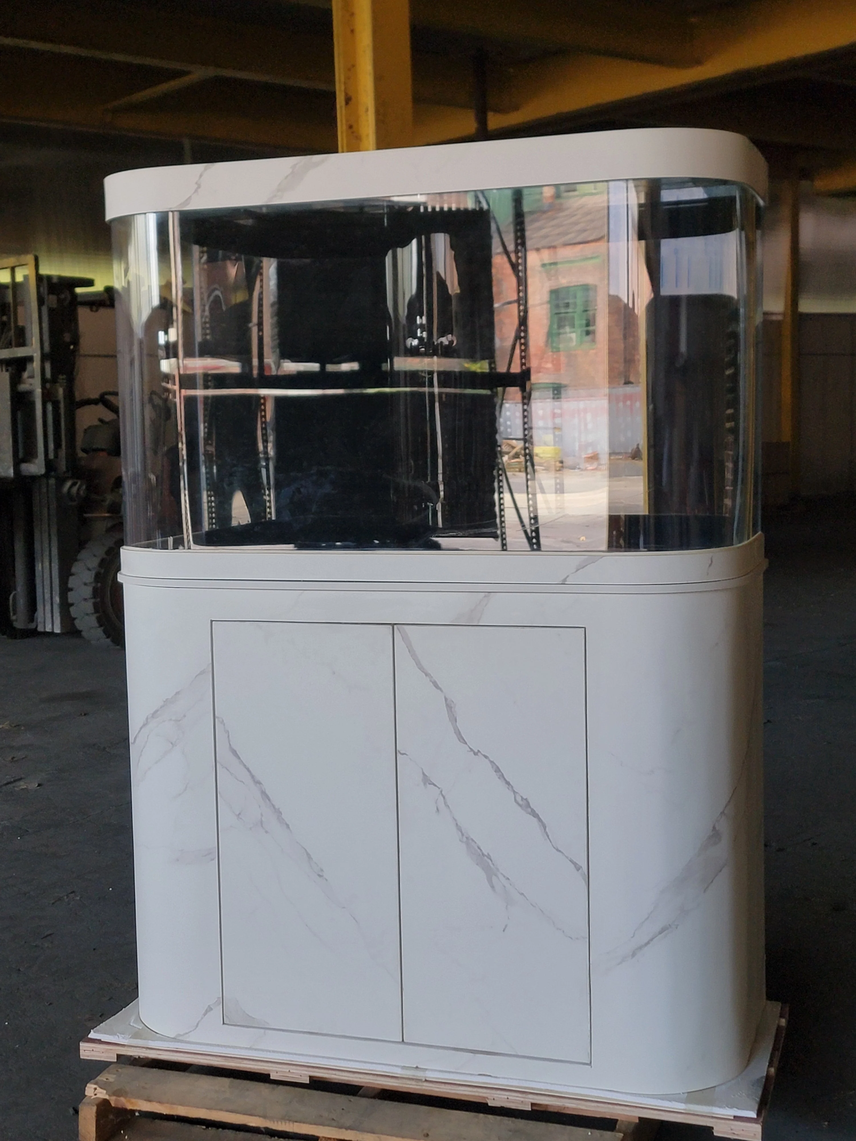 120g Curved Panoramic Flat Bowfront Glass Reef-Ready Aquarium in Marble Finish Stand - Image 2
