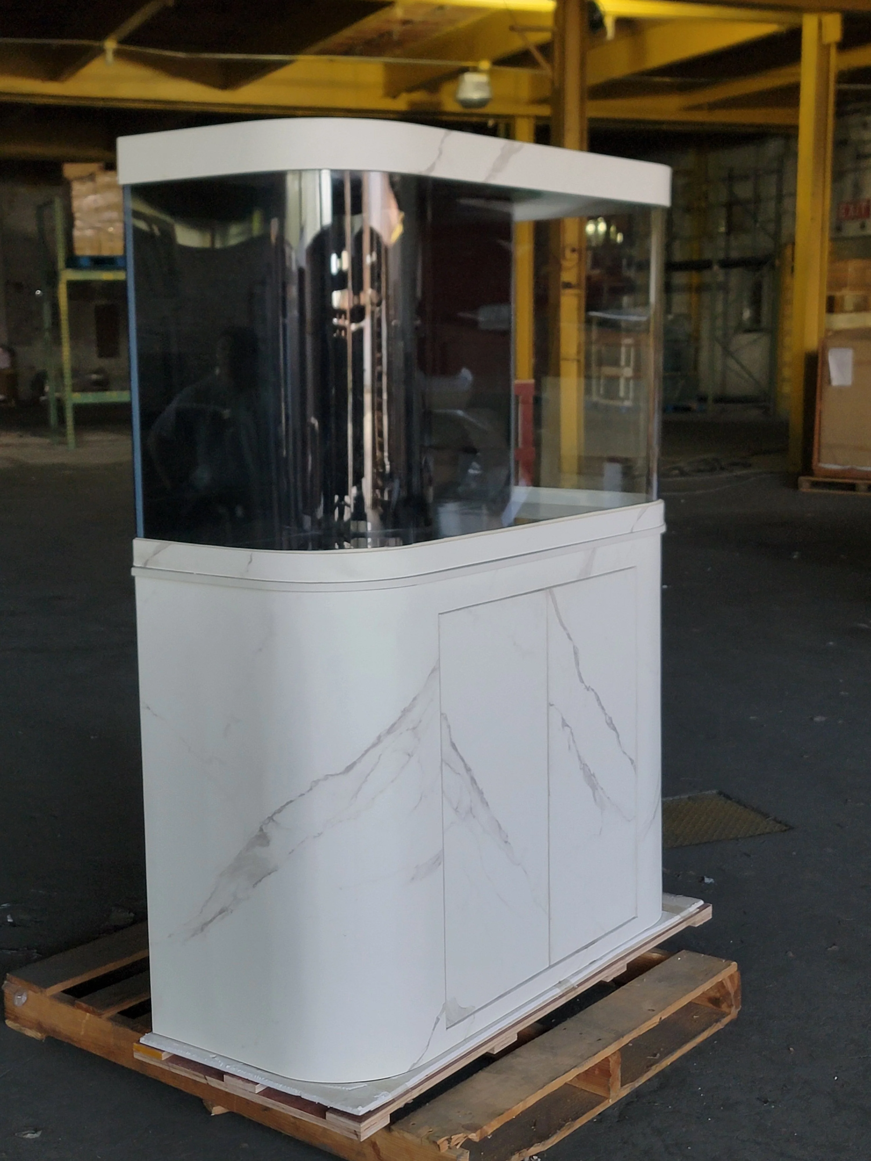 120g Curved Panoramic Flat Bowfront Glass Reef-Ready Aquarium in Marble Finish Stand - Image 4