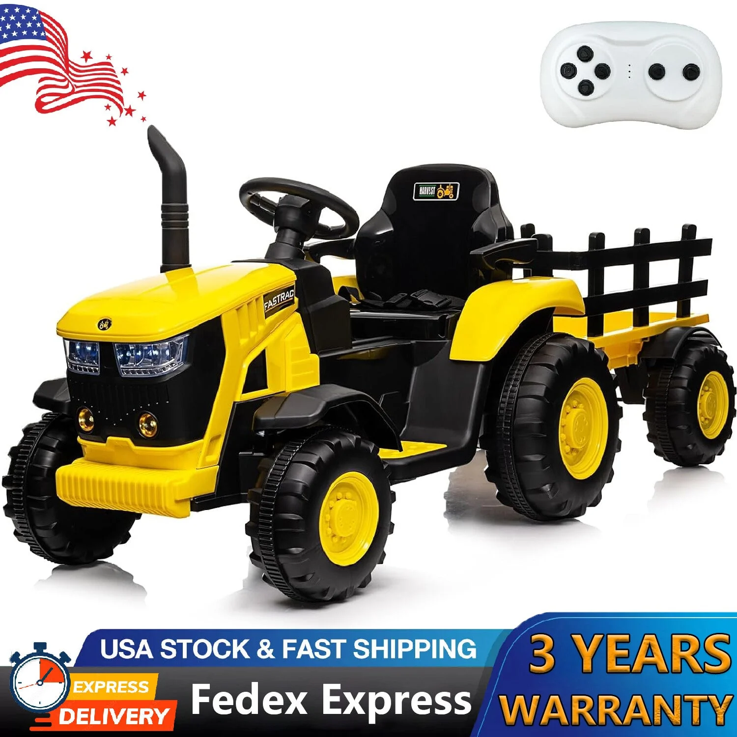 12V Electric Ride-On Tractor with Trailer for Kids, Battery Powered Vehicle - Image 15