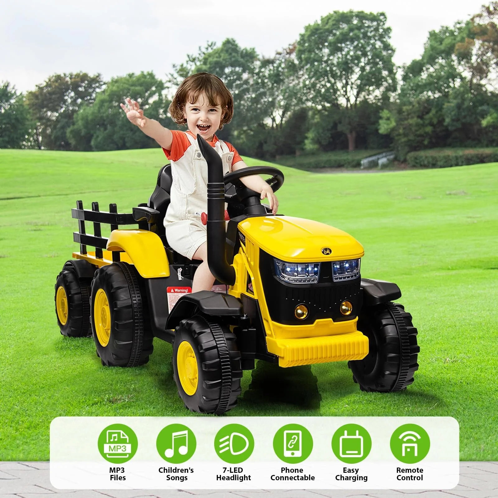 12V Electric Ride-On Tractor with Trailer for Kids, Battery Powered Vehicle - Image 17