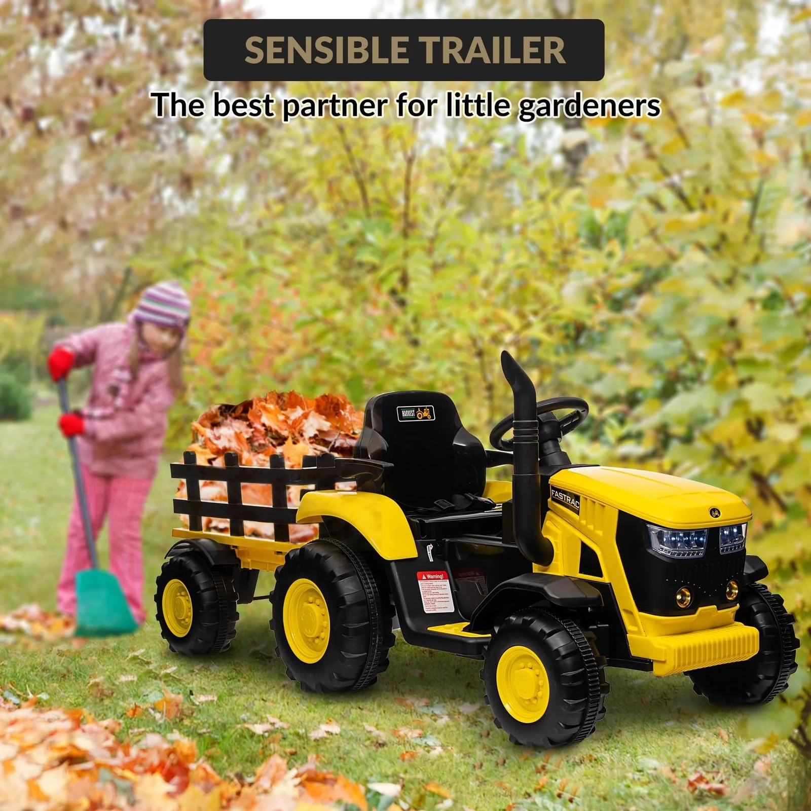 12V Electric Ride-On Tractor with Trailer for Kids, Battery Powered Vehicle - Image 3