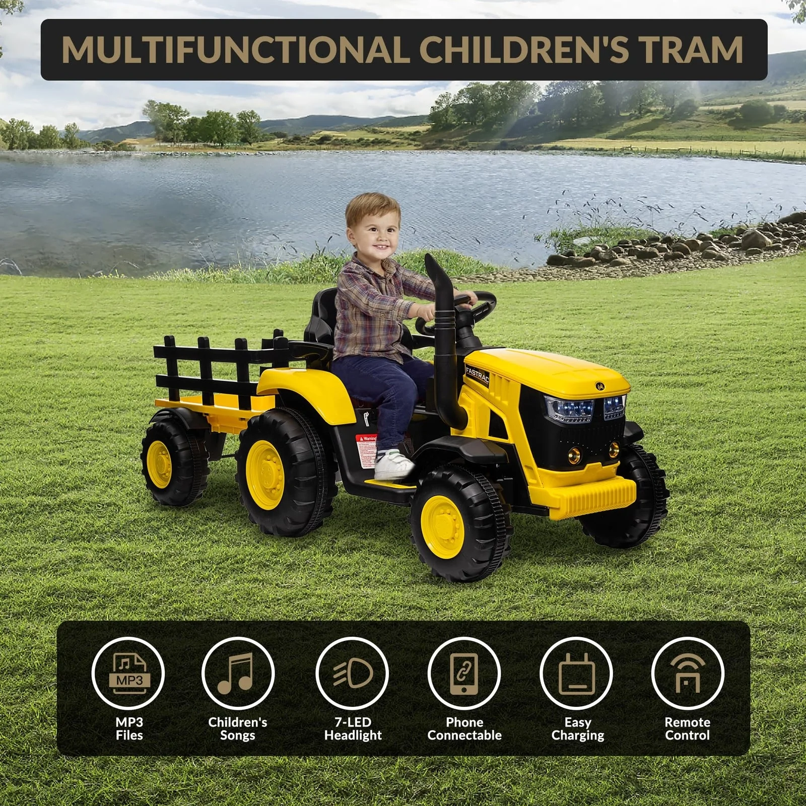 12V Electric Ride-On Tractor with Trailer for Kids, Battery Powered Vehicle - Image 5