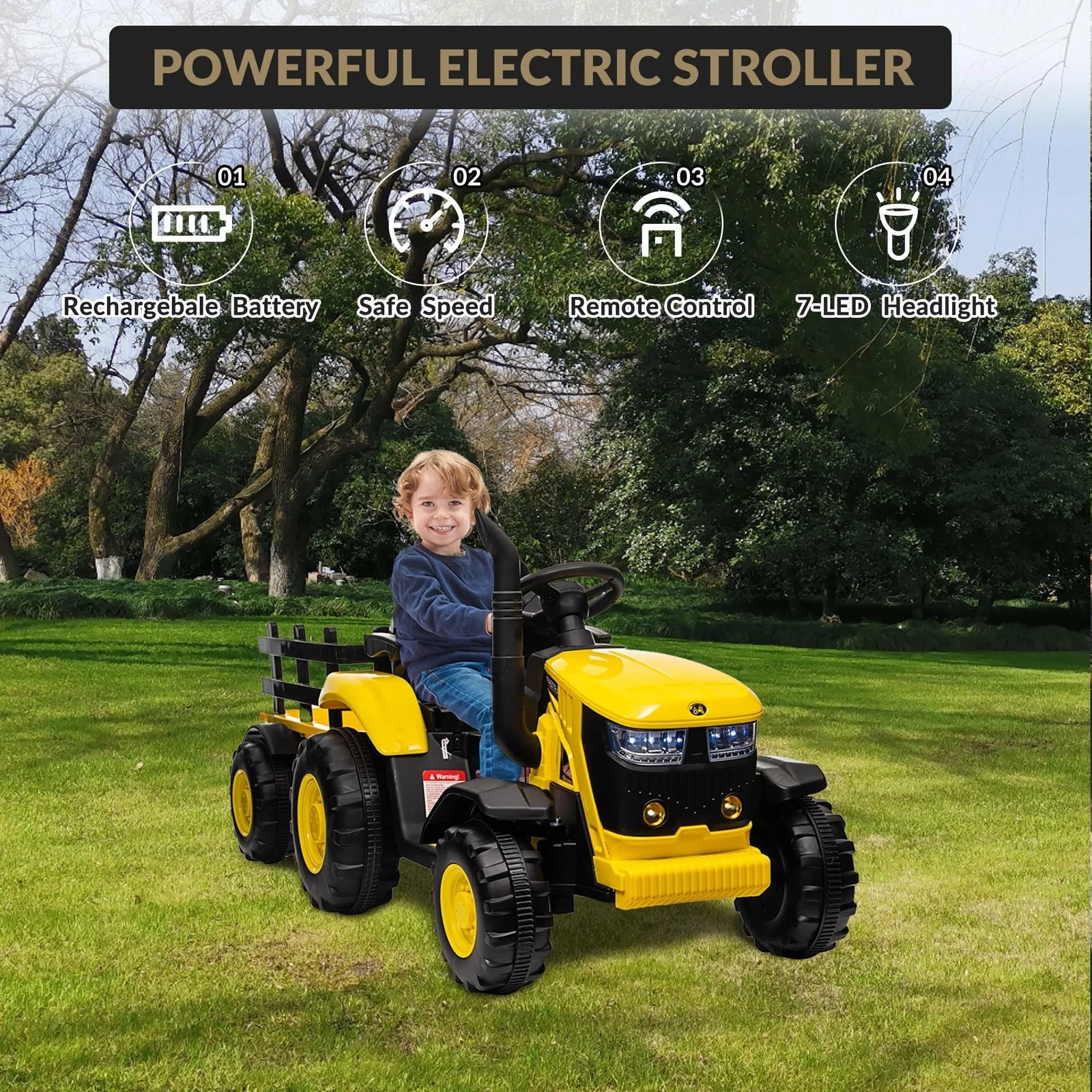 12V Electric Ride-On Tractor with Trailer for Kids, Battery Powered Vehicle - Image 6