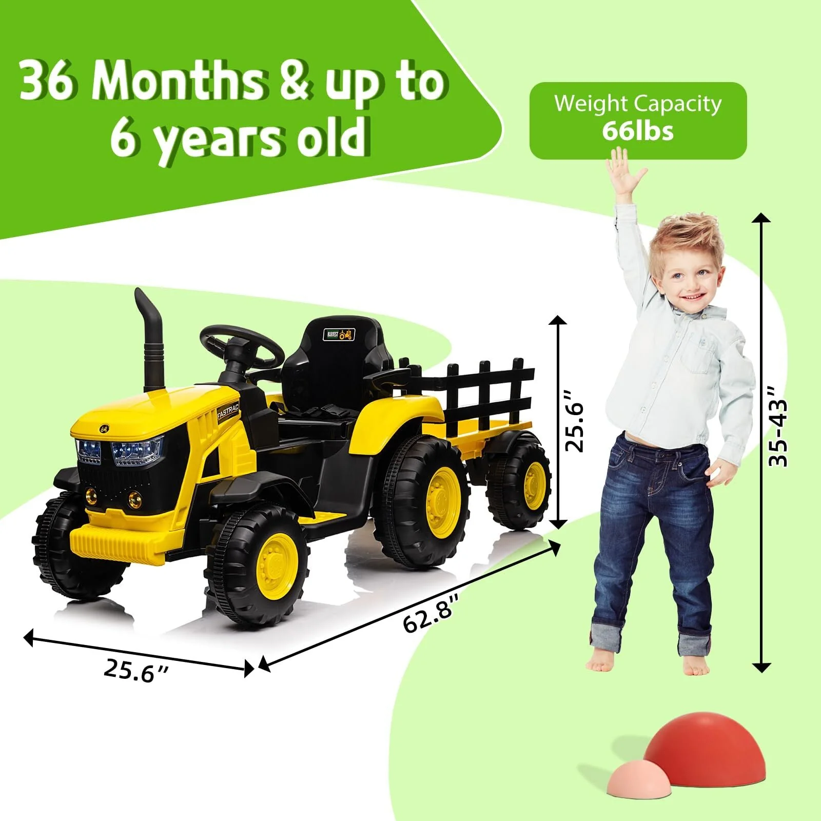 12V Electric Ride-On Tractor with Trailer for Kids, Battery Powered Vehicle - Image 9