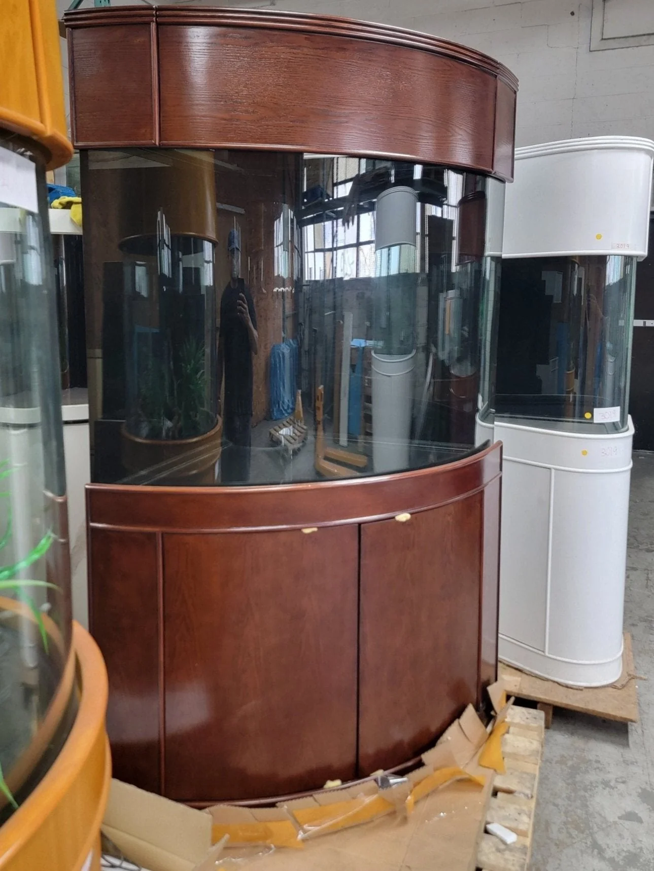 136g Corner 1/4 Cylinder Glass Reef-Ready Aquarium Set in Walnut - Image 3