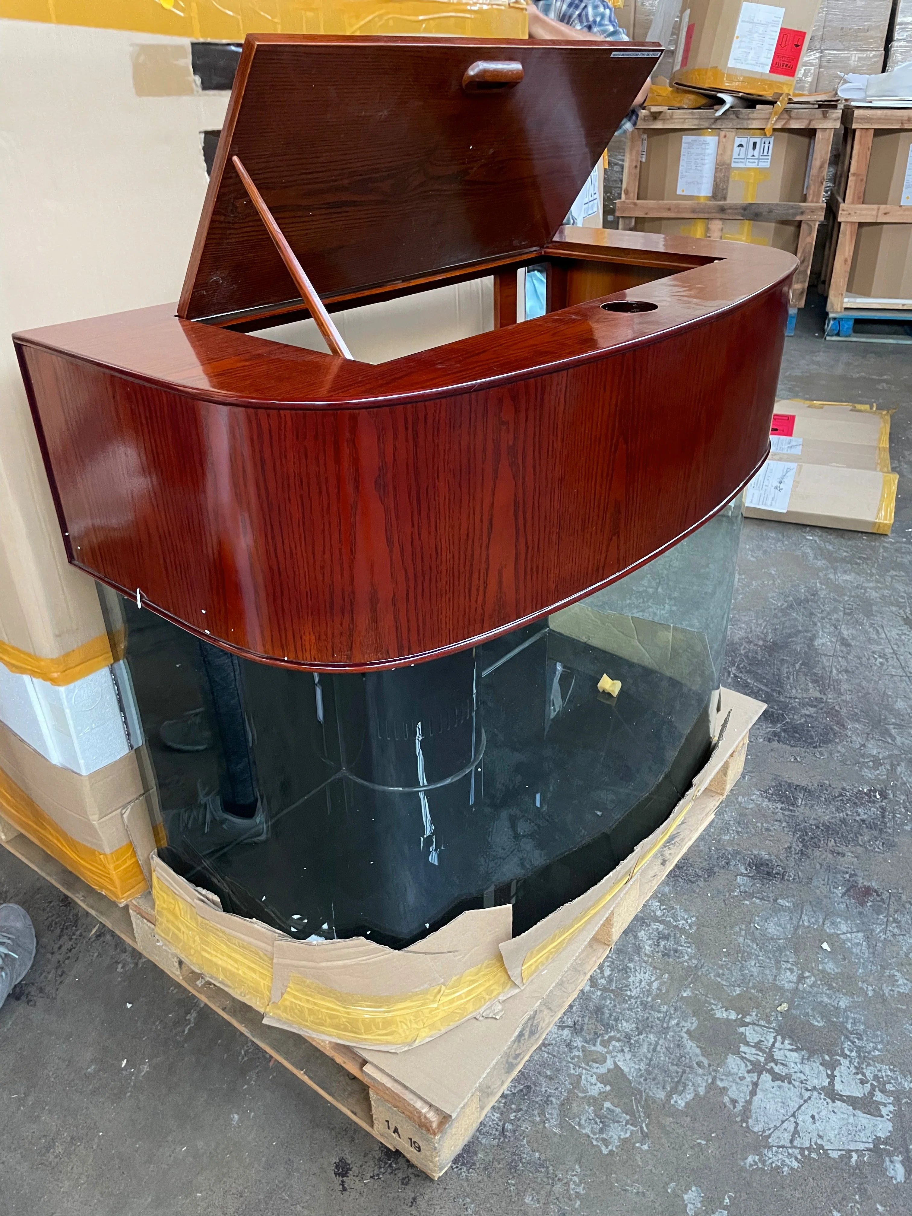 140 Gallon Seamless Glass Bowfront Aquarium Reef-Ready with Unstained Cabinet and Canopy Real Wood - Image 2