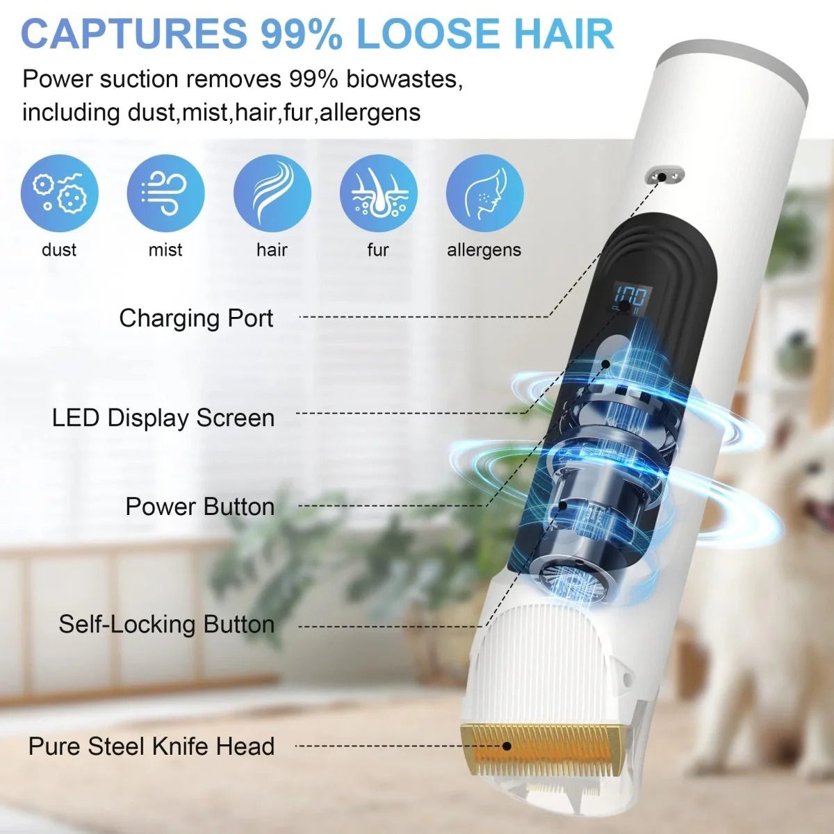 14Kpa Dog Grooming Kit & Vacuum, 2.5L Pet Hair Vacuum Suction - Image 10