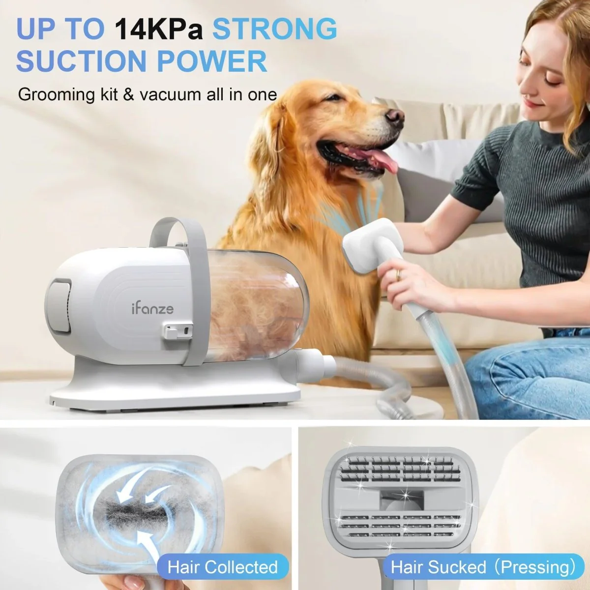 14Kpa Dog Grooming Kit & Vacuum, 2.5L Pet Hair Vacuum Suction - Image 3