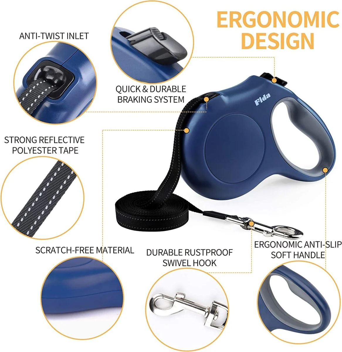 16ft Retractable Dog Leash with Dispenser and Poop Bags - Image 3