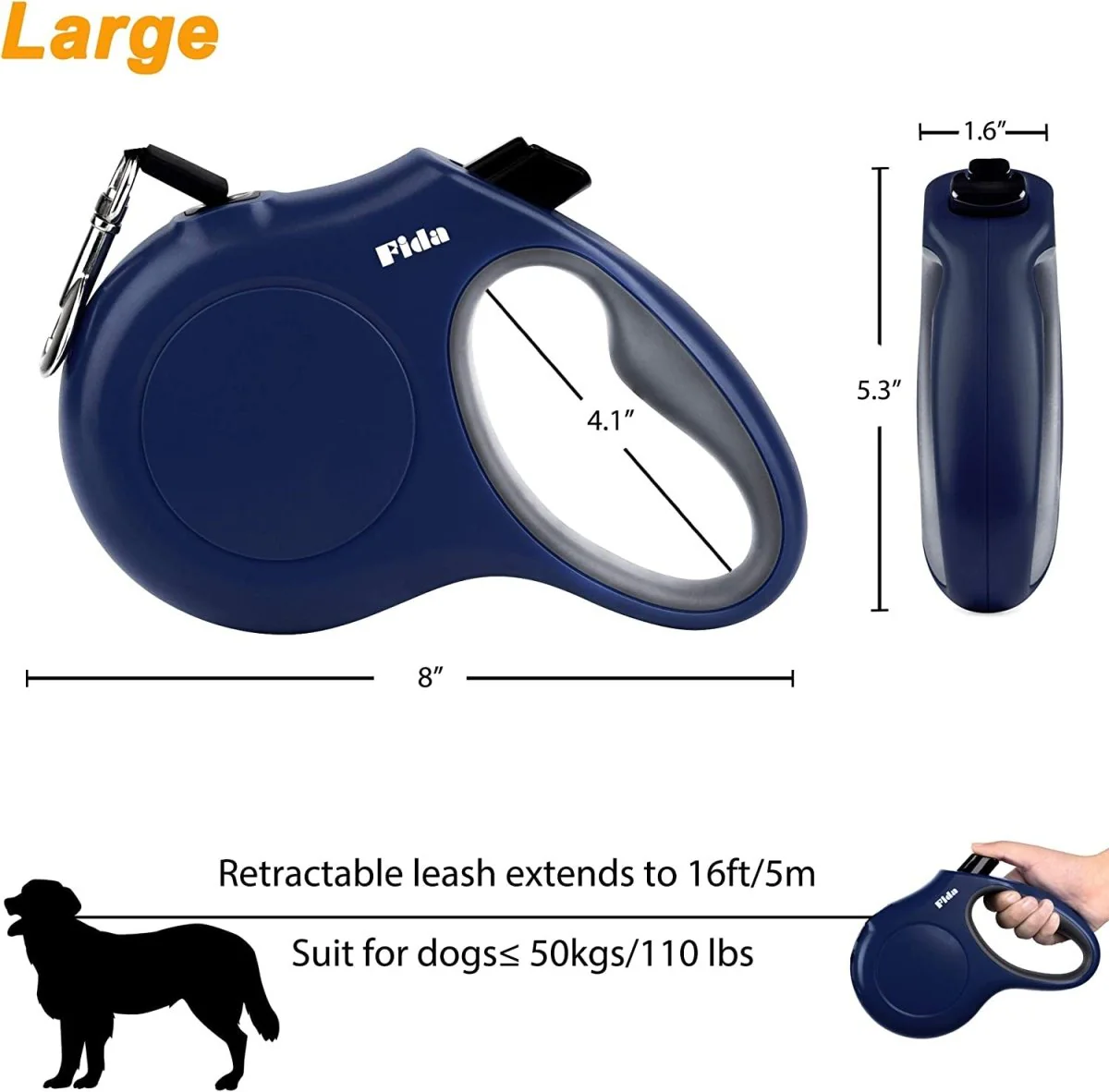 16ft Retractable Dog Leash with Dispenser and Poop Bags - Image 6