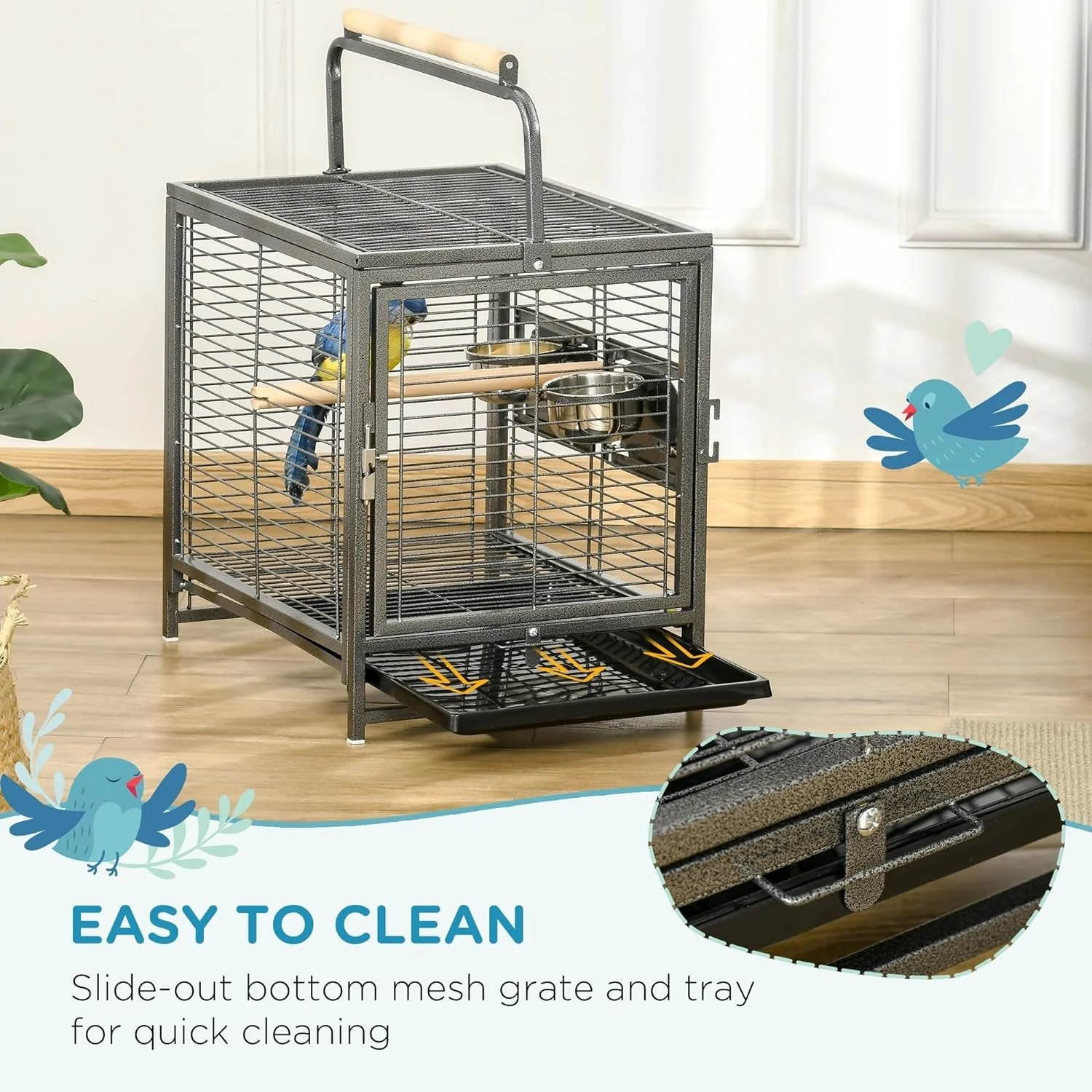 18" Heavy Duty Iron Travel Bird Cage Carrier - Image 3