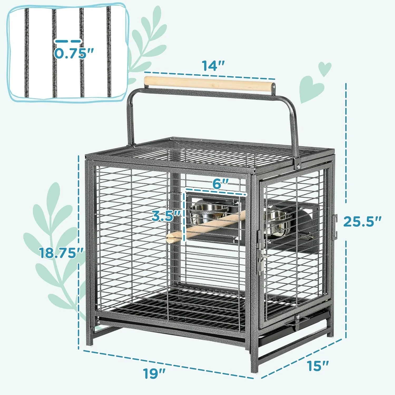 18" Heavy Duty Iron Travel Bird Cage Carrier - Image 5