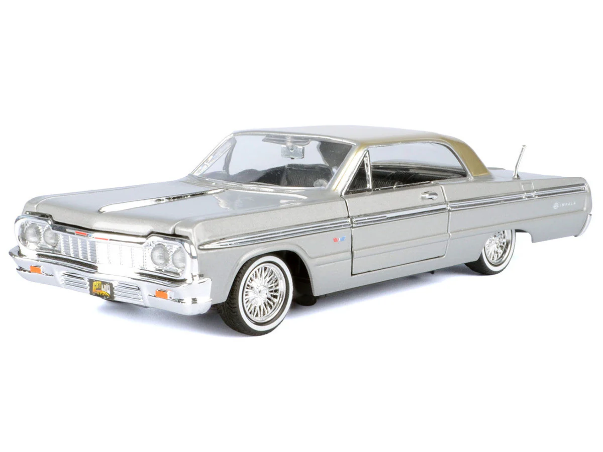 1964 Chevrolet Impala Lowrider Hard Top Silver Metallic with Gold Metallic Top "Get Low" Series 1/24 Diecast Model Car by Motormax - Image 3