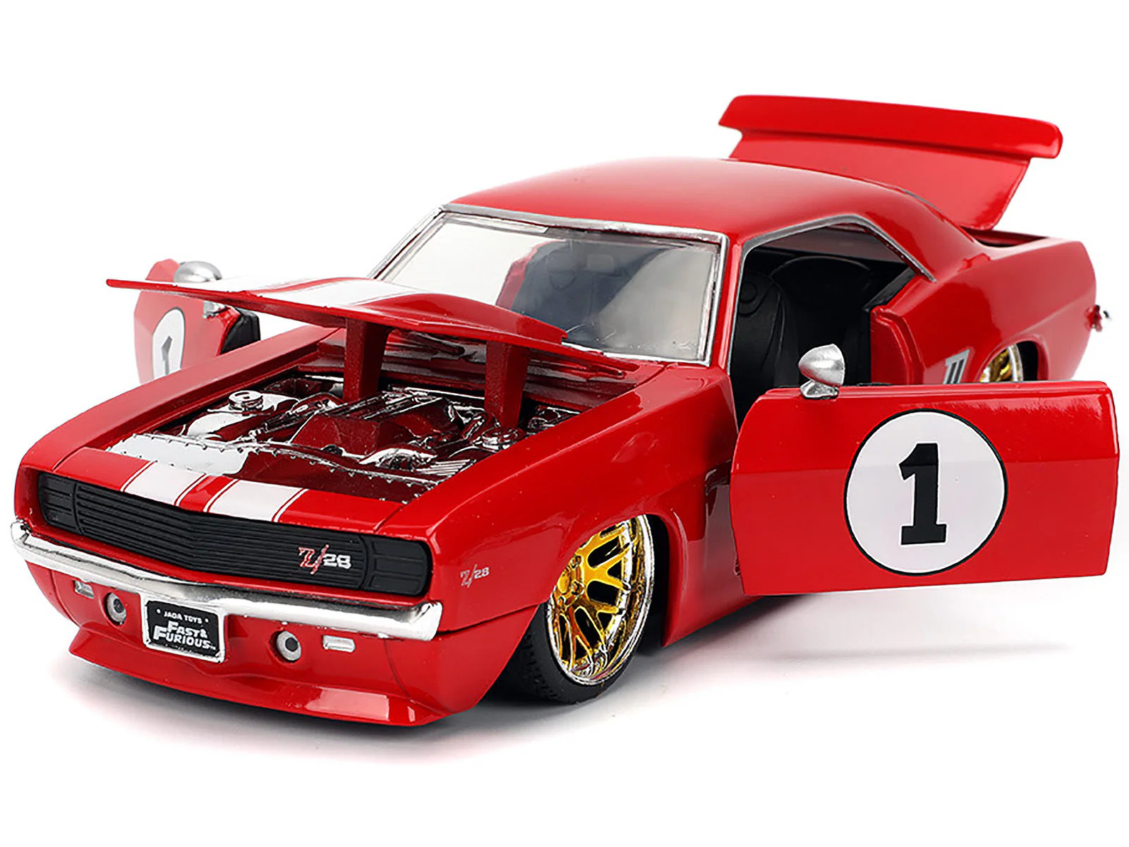 1969 Chevrolet Camaro #1 Red with White Stripes "Fast & Furious" Series 1/24 Diecast Model Car by Jada - Image 4