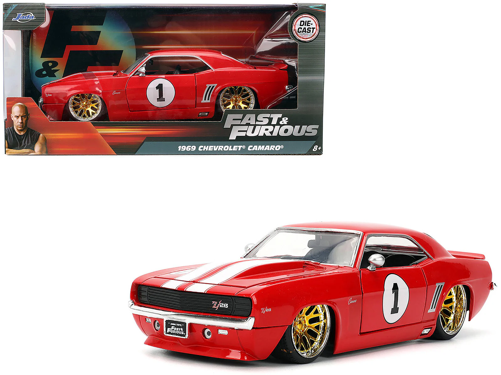 1969 Chevrolet Camaro #1 Red with White Stripes "Fast & Furious" Series 1/24 Diecast Model Car by Jada - Image 5